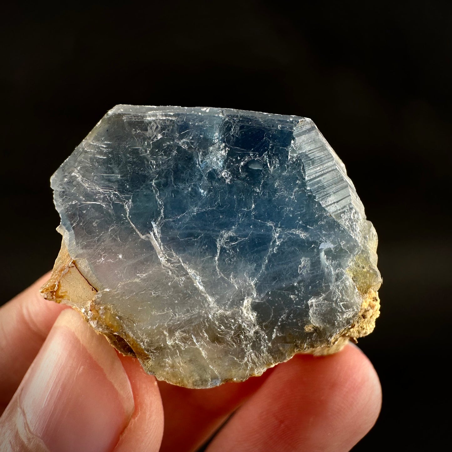Blue Celestite on Calcite (Afghanistan), terminated celestite cluster, dark blue celestite, mineral specimen, natural celestite