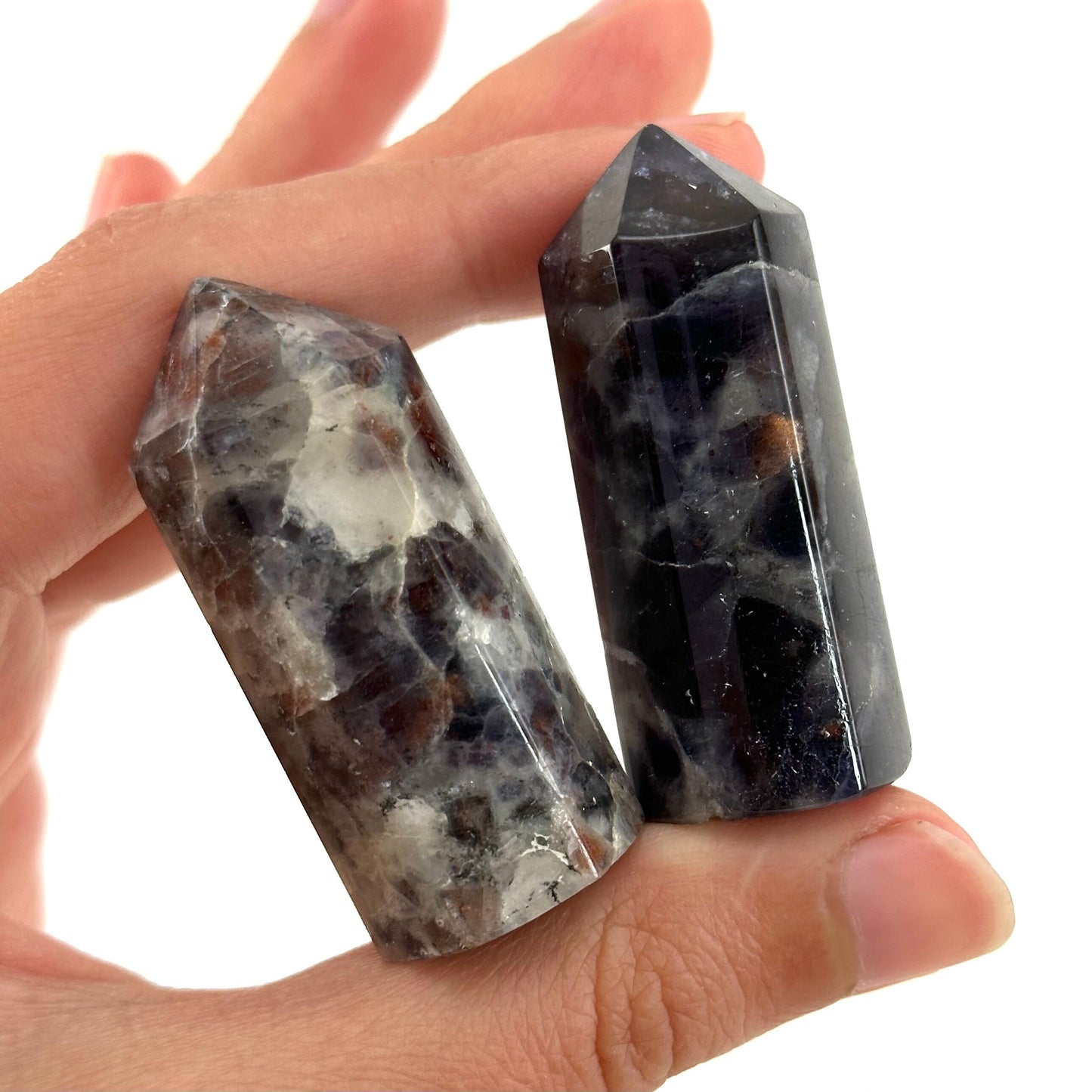Iolite Sunstone Point, orange sunstone & iolite point, iolite sunstone tower, crystal point, sunstone crystal, crystal tower