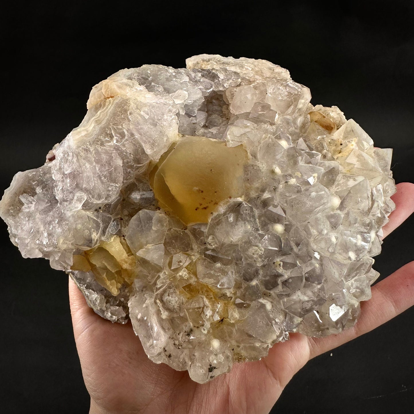 Botryoidal Fluorite on Quartz (India) | fried egg crystal, egg fluorite, fluorite crystal, mineral specimen, yellow fluorite