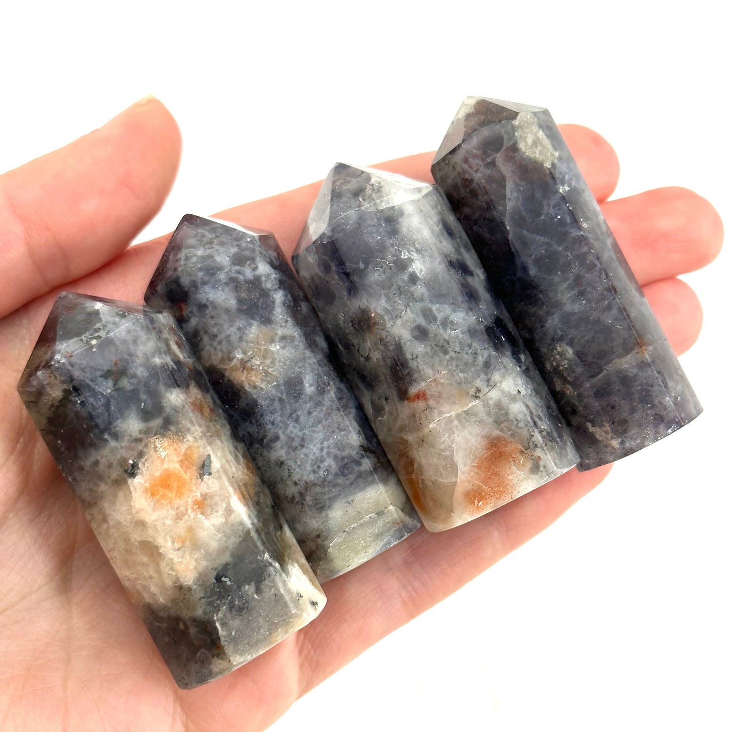 Iolite Sunstone Point, orange sunstone & iolite point, iolite sunstone tower, crystal point, sunstone crystal, crystal tower