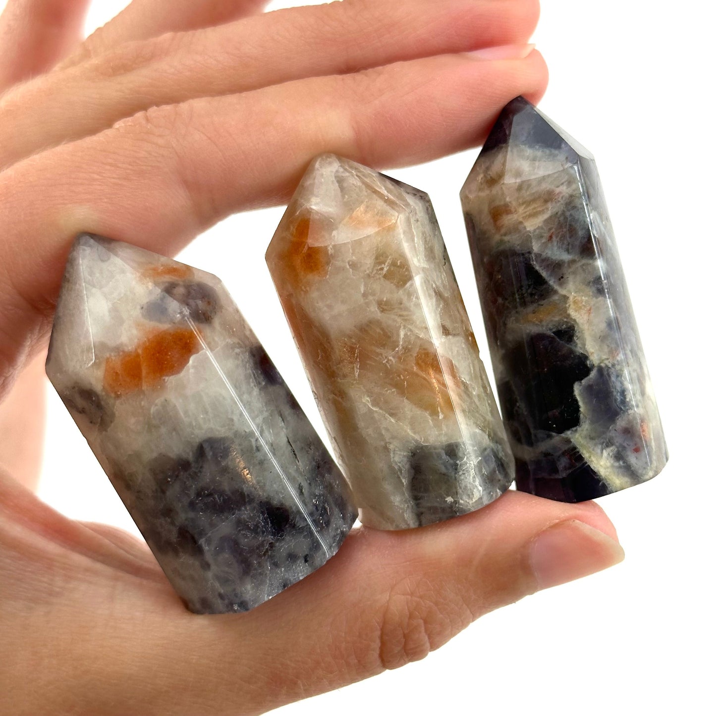 Iolite Sunstone Point, orange sunstone & iolite point, iolite sunstone tower, crystal point, sunstone crystal, crystal tower
