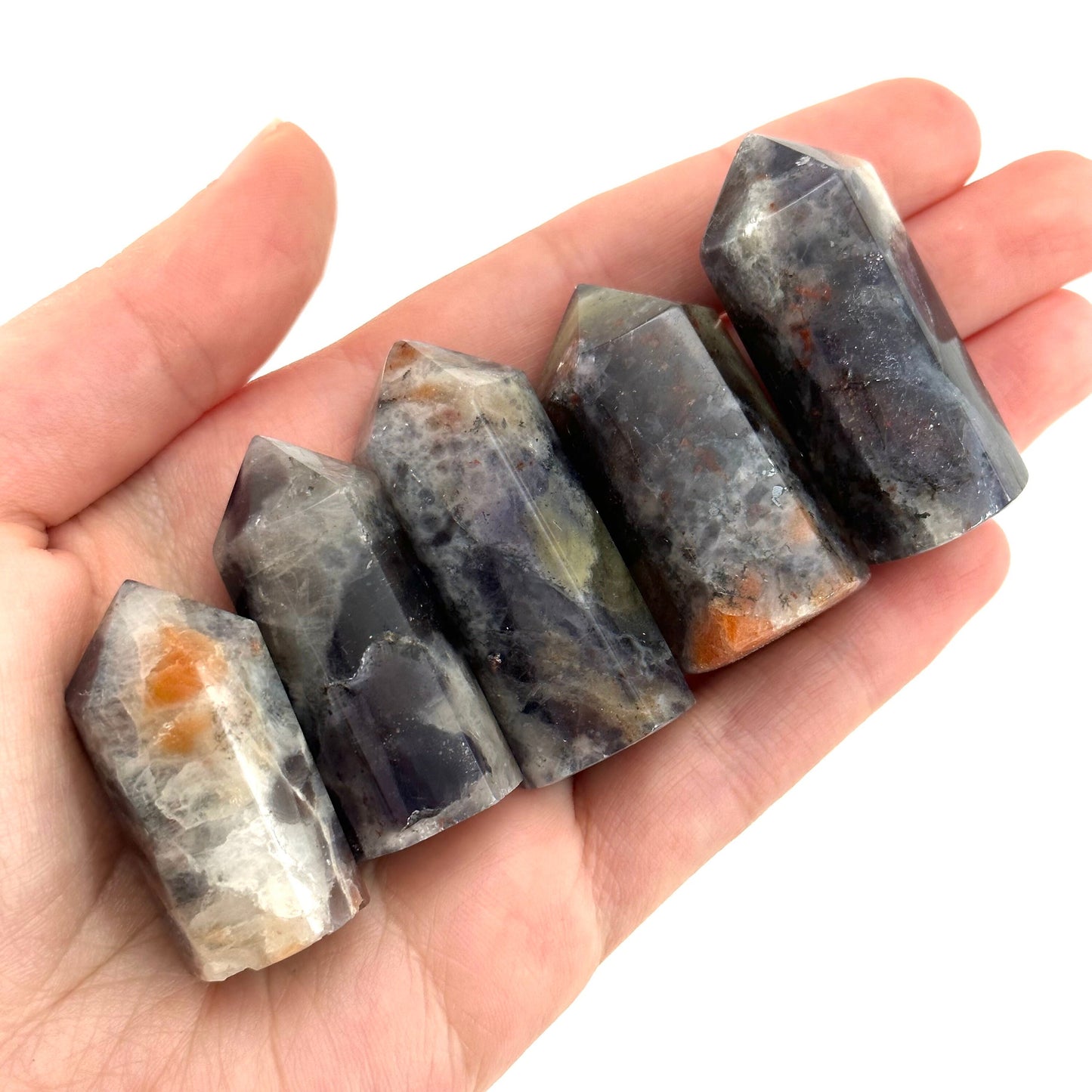 Iolite Sunstone Point, orange sunstone & iolite point, iolite sunstone tower, crystal point, sunstone crystal, crystal tower