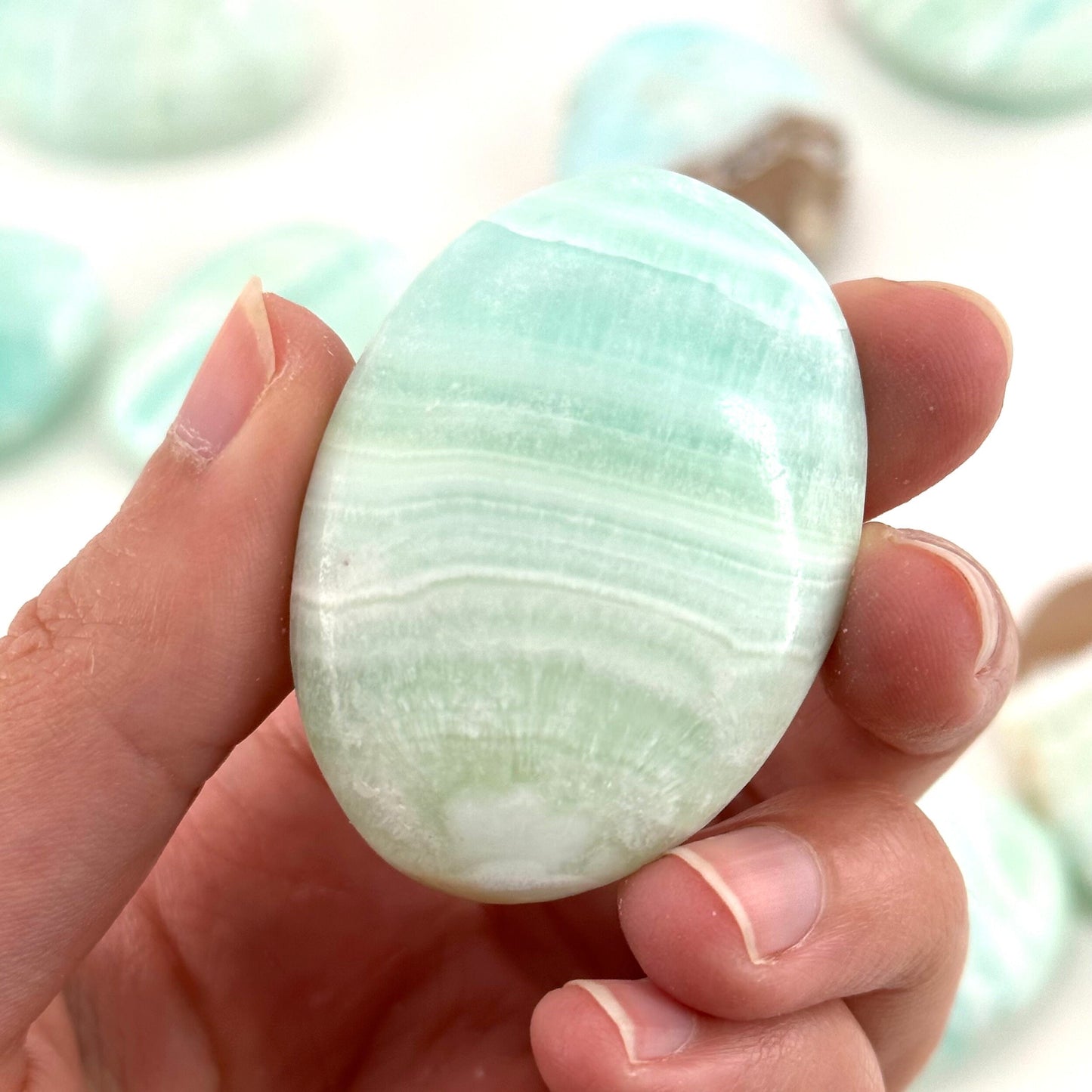 Carribean Blue Calcite Palm Stone, blue calcite, carribean calcite palmstone, palm stone, worry stone