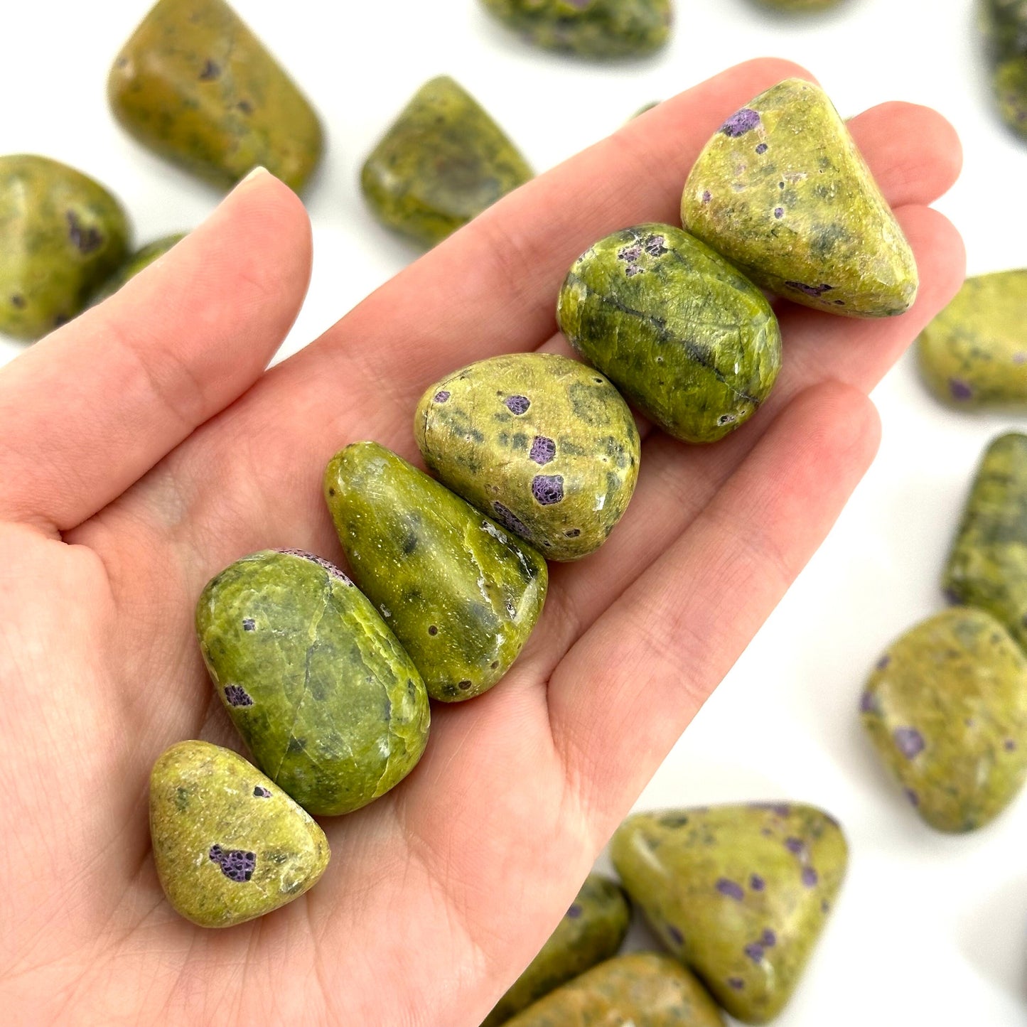 ONE Atlantisite Tumble (South Africa) | stichtite with serpentine, atlantisite, tumbled crystals, tumbled stichtite, stichtite in serpentine