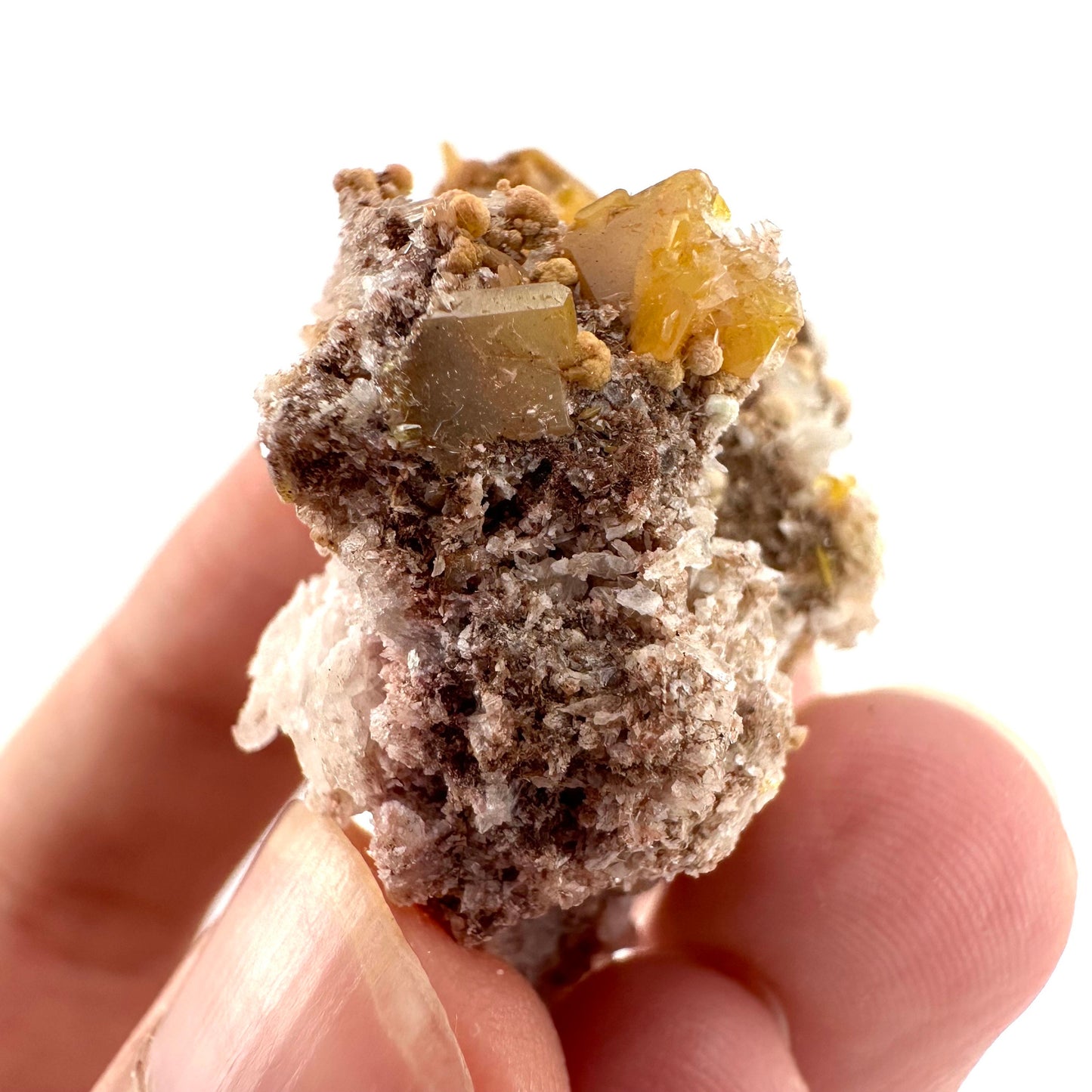Wulfenite with Mimetite (Mexico), raw wulfenite, yellow wulfenite, wulfenite on matrix, mimetite, mineral specimen