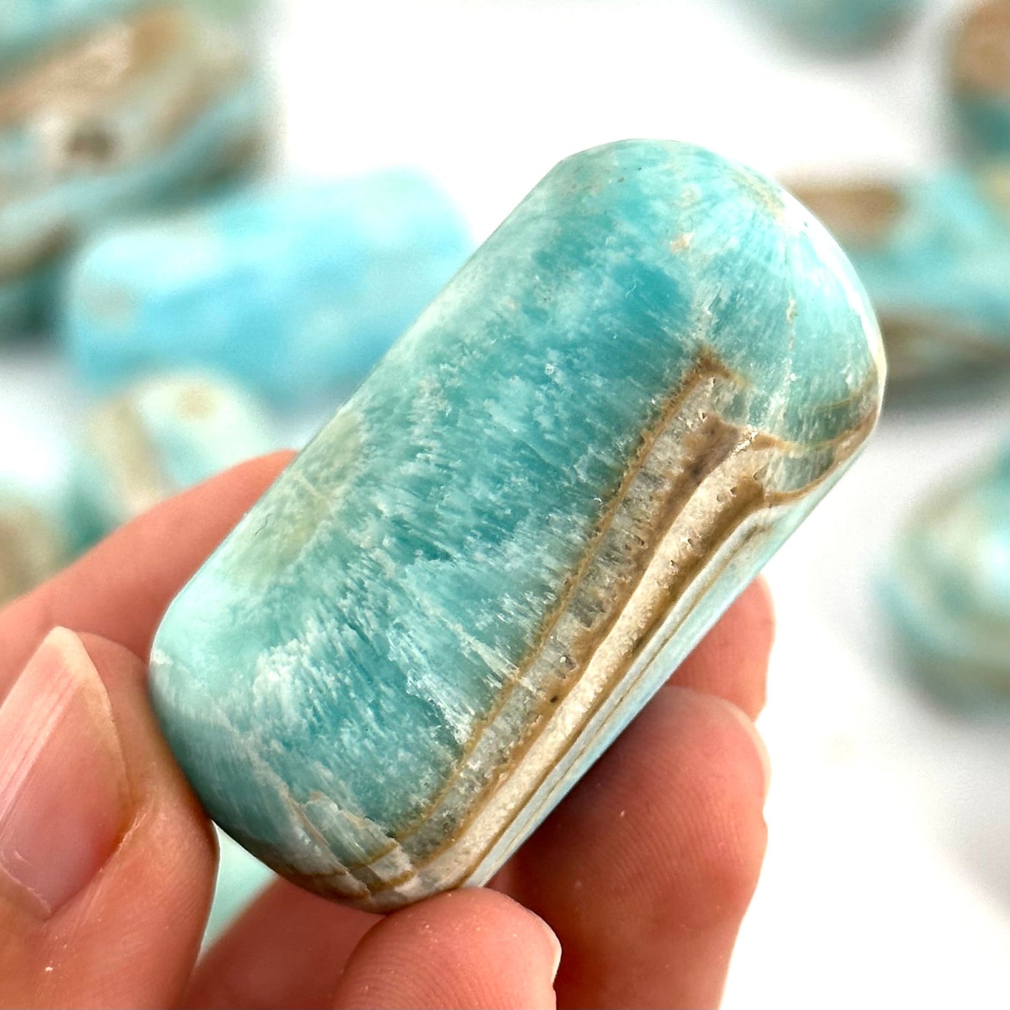 ONE Polished Blue Aragonite, natural blue aragonite, polished aragonite, blue crystal tumble, blue aragonite crystal, tumbled stones
