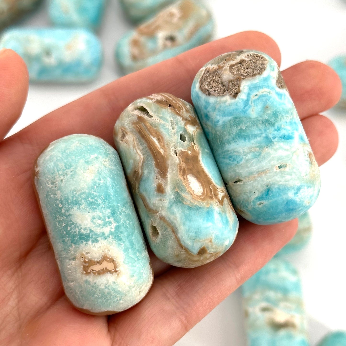 ONE Polished Blue Aragonite, natural blue aragonite, polished aragonite, blue crystal tumble, blue aragonite crystal, tumbled stones