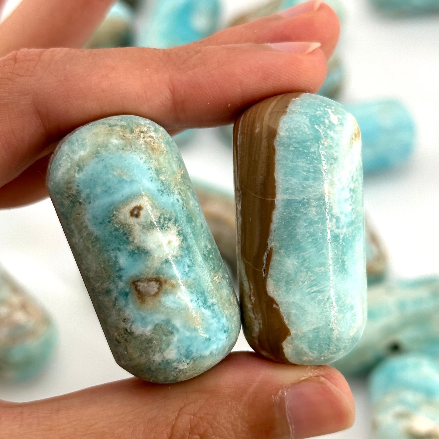 ONE Polished Blue Aragonite, natural blue aragonite, polished aragonite, blue crystal tumble, blue aragonite crystal, tumbled stones