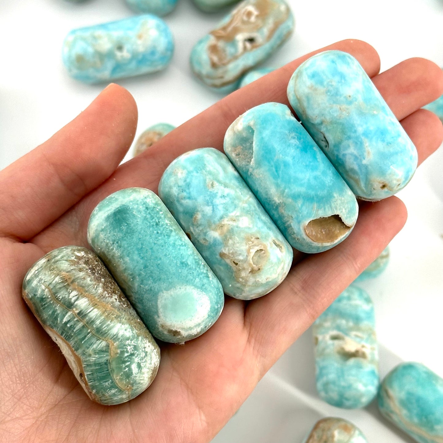 ONE Polished Blue Aragonite, natural blue aragonite, polished aragonite, blue crystal tumble, blue aragonite crystal, tumbled stones