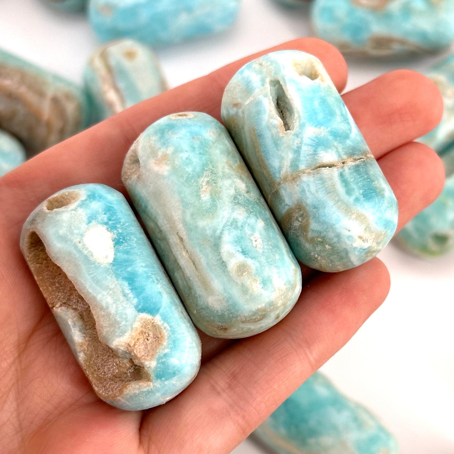 ONE Polished Blue Aragonite, natural blue aragonite, polished aragonite, blue crystal tumble, blue aragonite crystal, tumbled stones