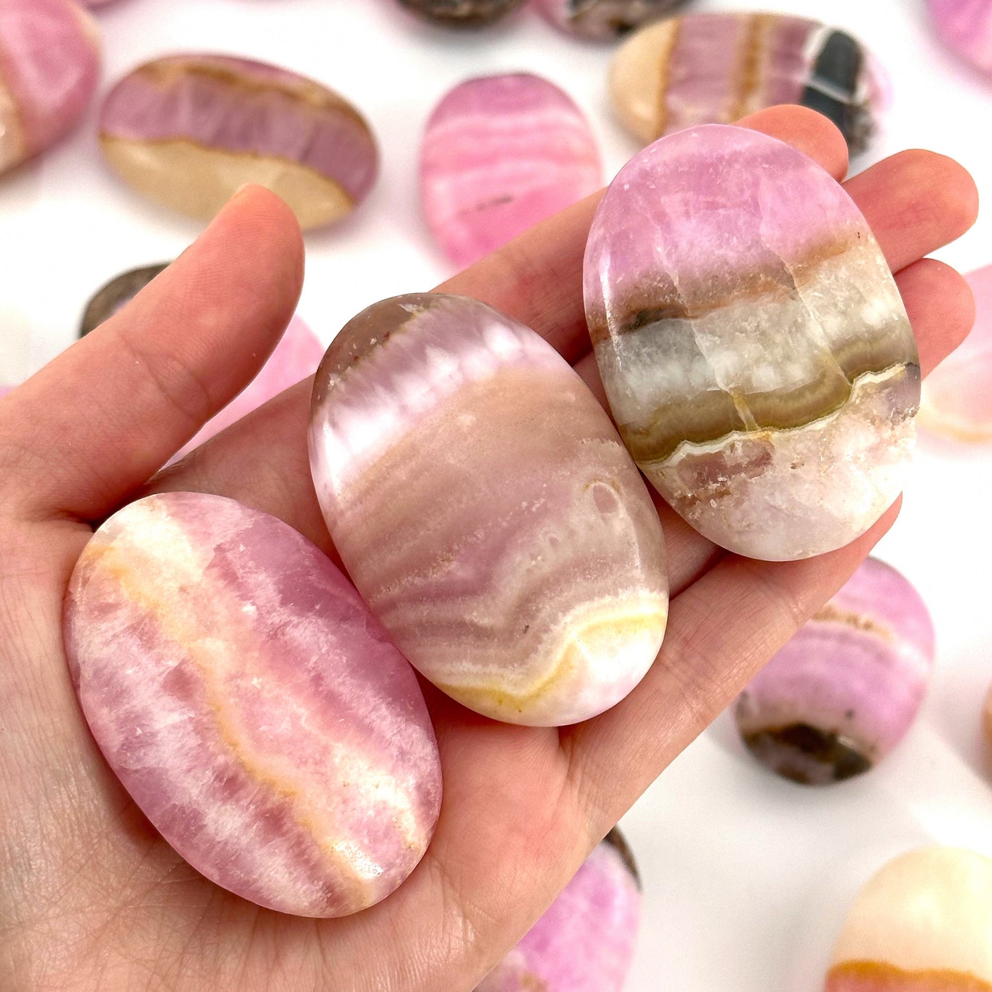 Rare! Pink Aragonite Palm Stone, natural pink aragonite, pink aragonite palmstone, palm stone, worry stone