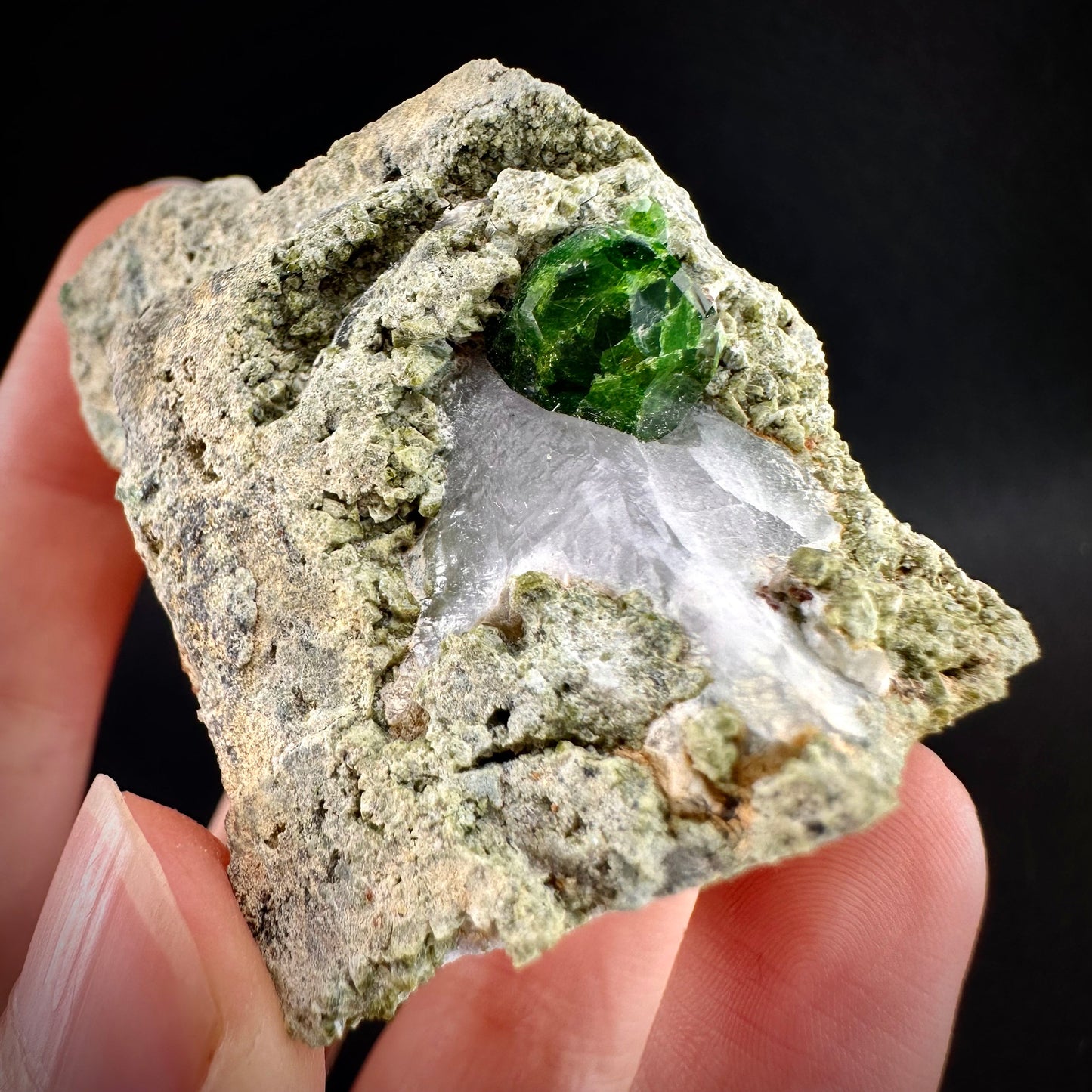 Demantoid Garnet on Matrix (BeIqeys Mountain) | green garnet, rare minerals, demantoid garnet crystal, mineral specimen