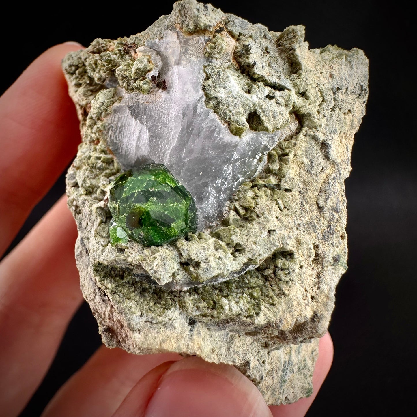Demantoid Garnet on Matrix (BeIqeys Mountain) | green garnet, rare minerals, demantoid garnet crystal, mineral specimen