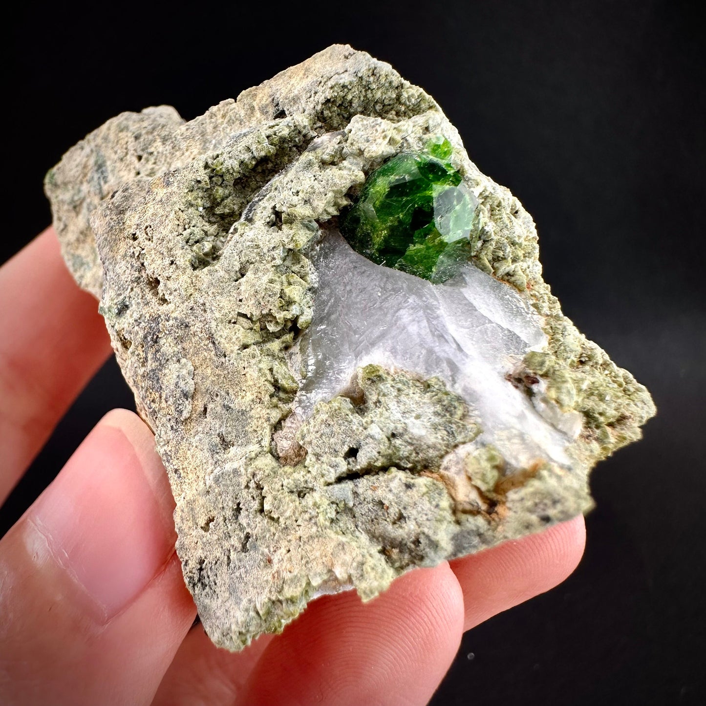 Demantoid Garnet on Matrix (BeIqeys Mountain) | green garnet, rare minerals, demantoid garnet crystal, mineral specimen