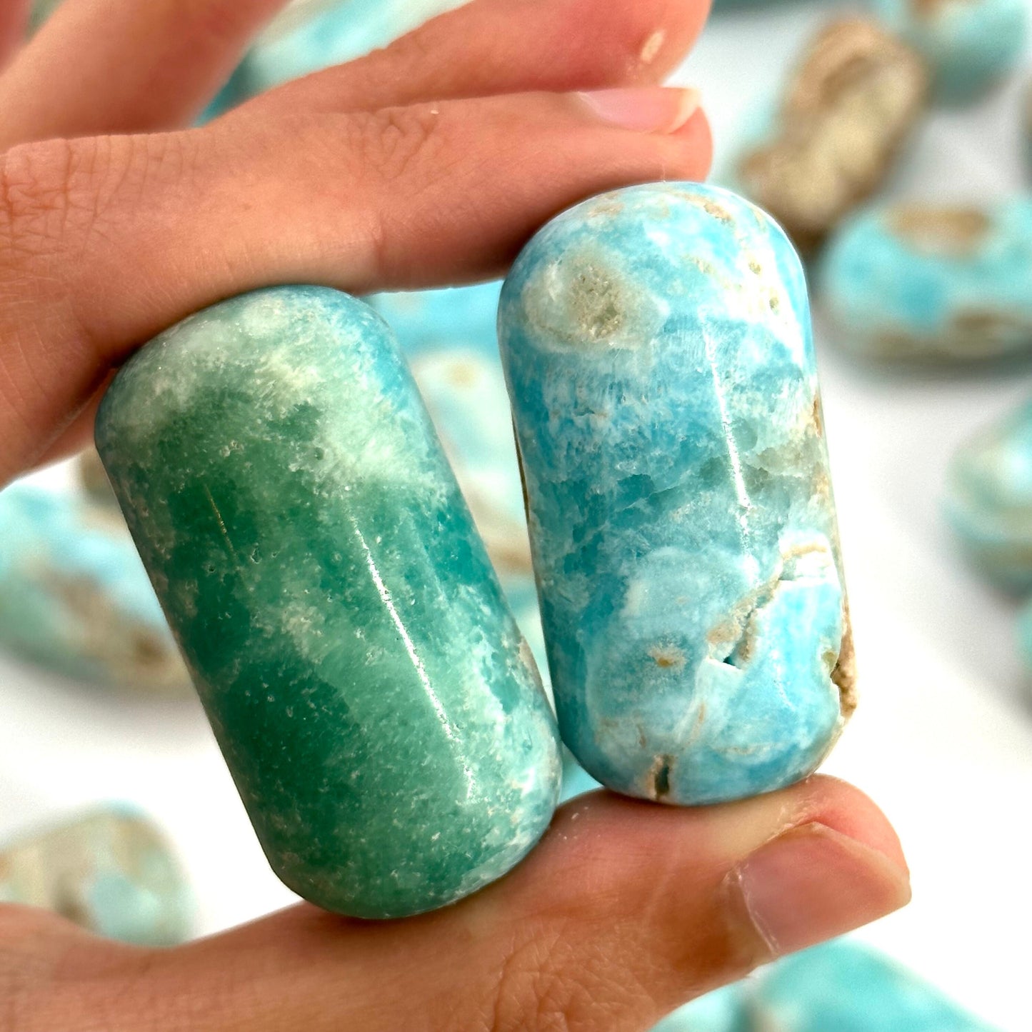 ONE Polished Blue Aragonite, natural blue aragonite, polished aragonite, blue crystal tumble, blue aragonite crystal, tumbled stones