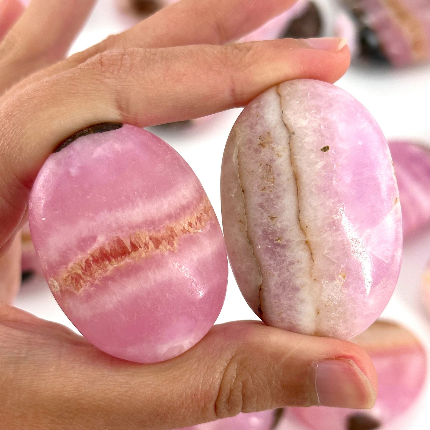 Rare! Pink Aragonite Palm Stone, natural pink aragonite, pink aragonite palmstone, palm stone, worry stone