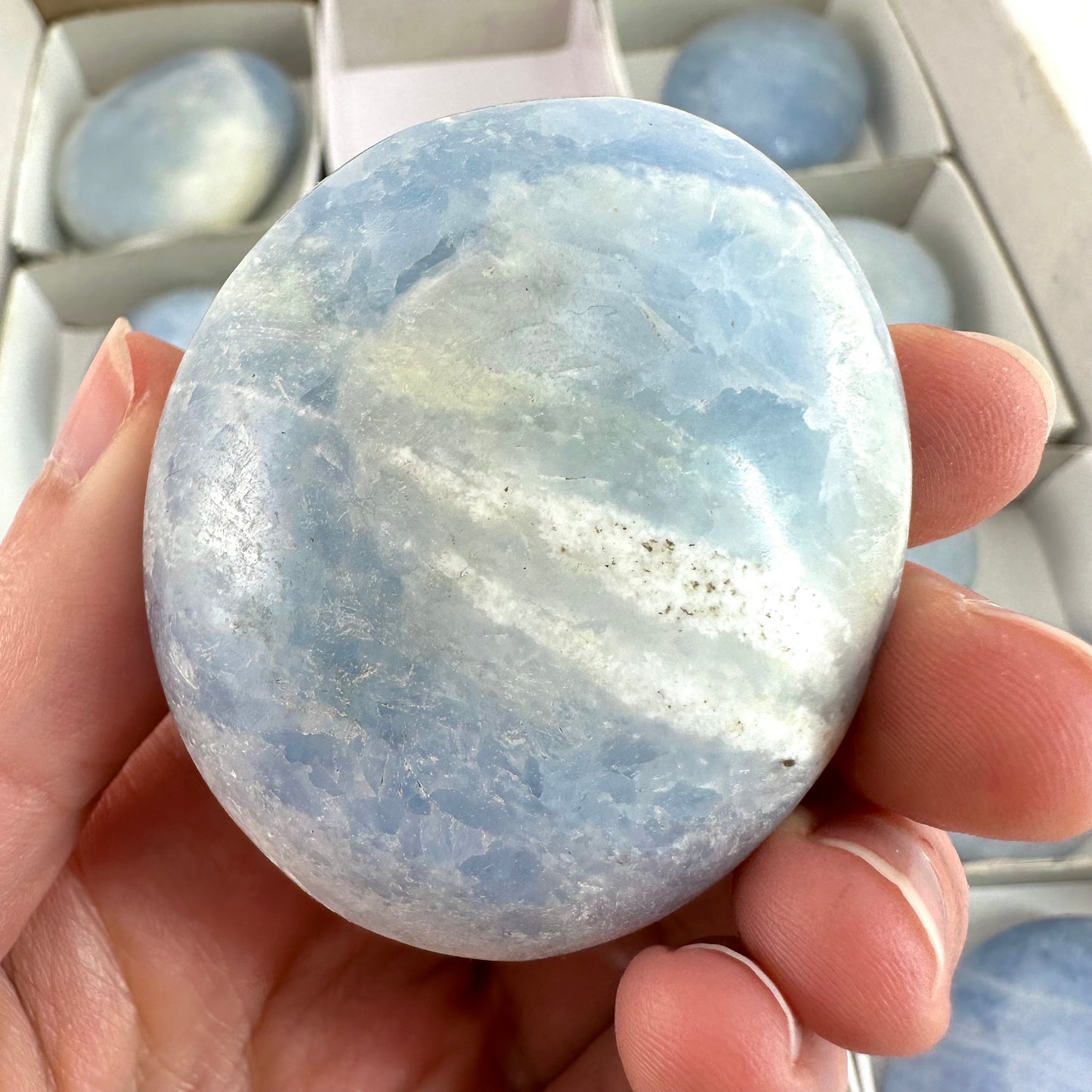 15pcs Wholesale Blue Calcite Palm Stones, blue calcite, palm stone, worry stone, wholesale crystals, wholesale palm stones