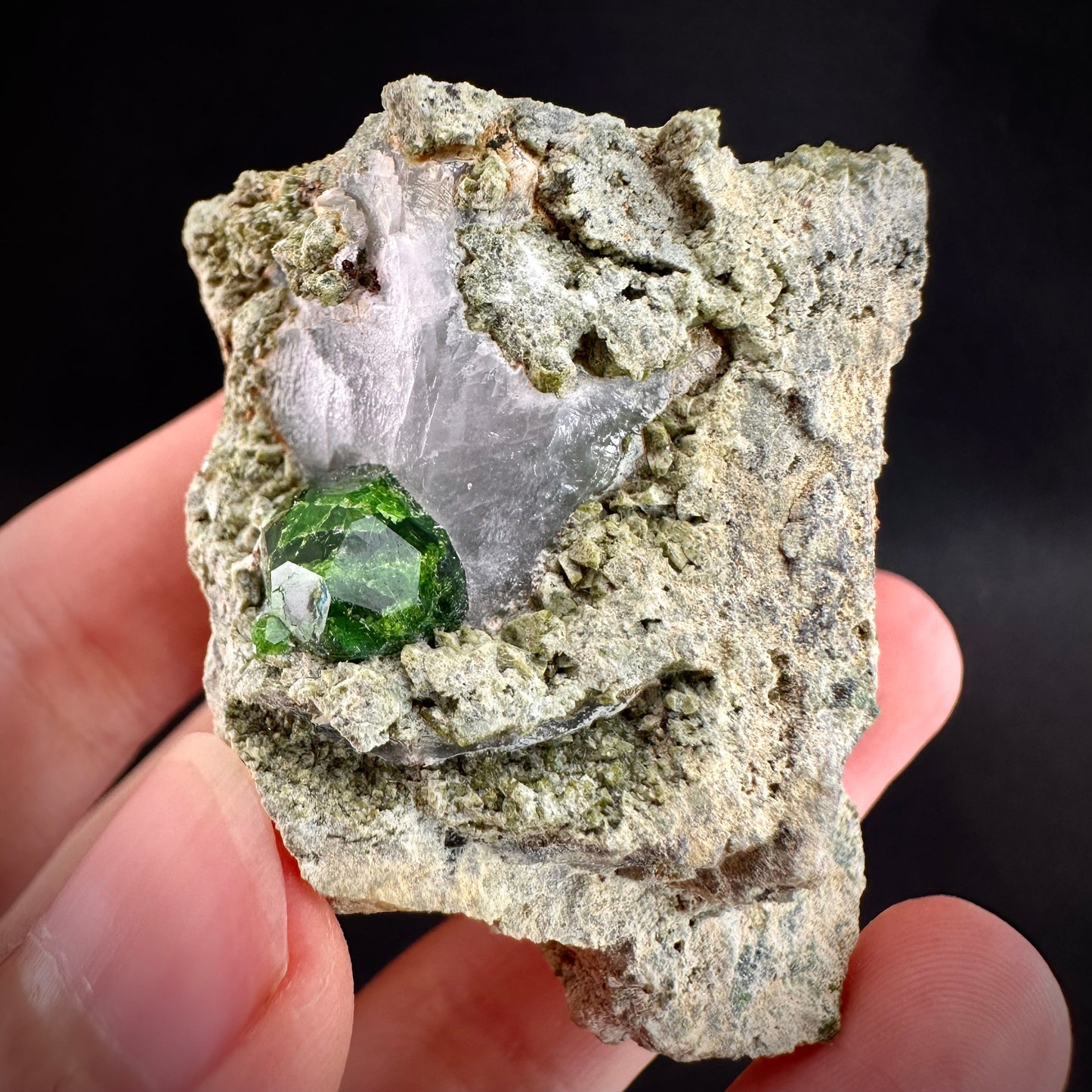 Demantoid Garnet on Matrix (BeIqeys Mountain) | green garnet, rare minerals, demantoid garnet crystal, mineral specimen