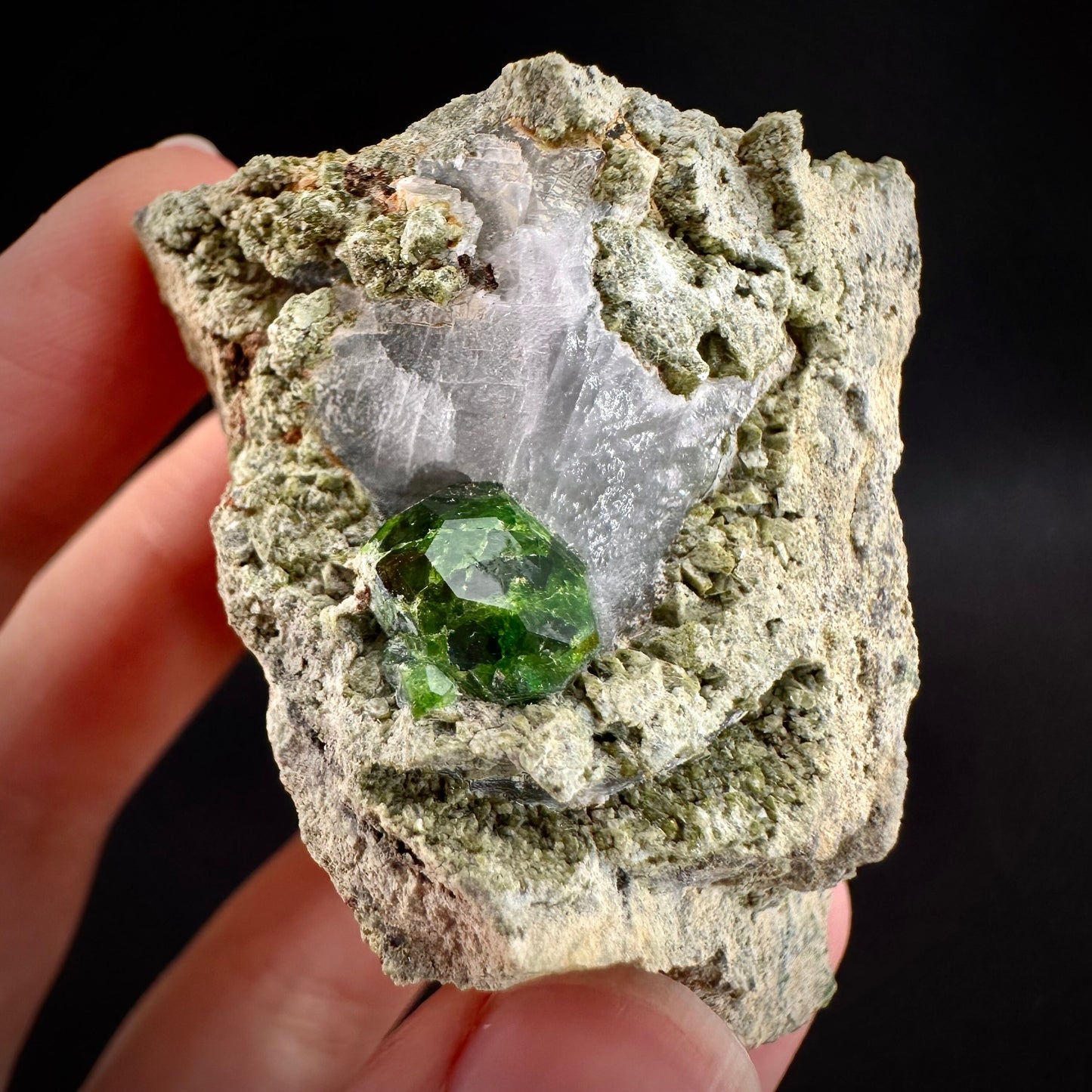 Demantoid Garnet on Matrix (BeIqeys Mountain) | green garnet, rare minerals, demantoid garnet crystal, mineral specimen
