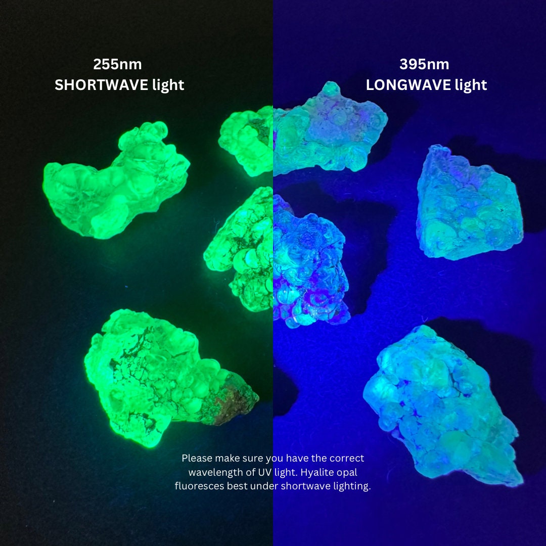 ONE Hyalite Opal (Namibia) | fluorescent hyalite opal, UV reactive hyalite opal, mineral specimen