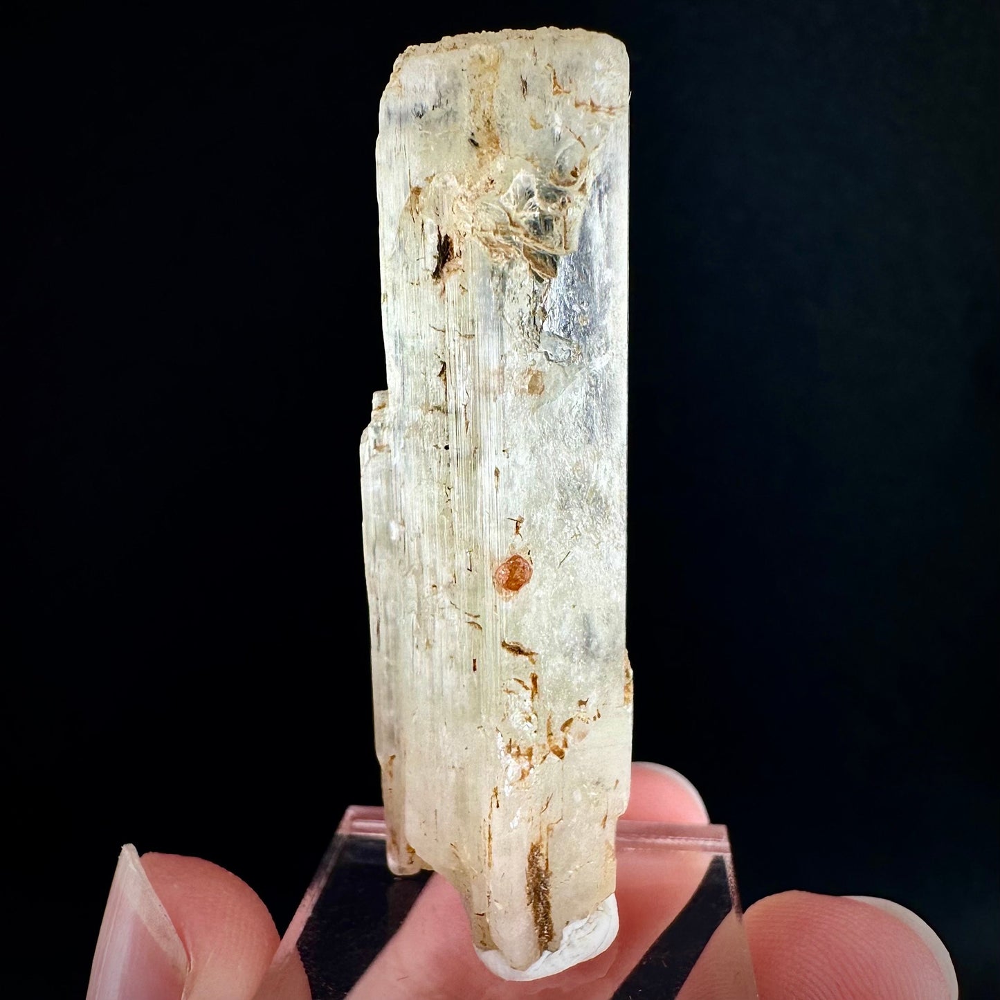 Rare! Spessartine Garnet on Kunzite (Pakistan) | orange garnet on kunzite, kunzite crystal, kunzite specimen, rare crystals, rare minerals