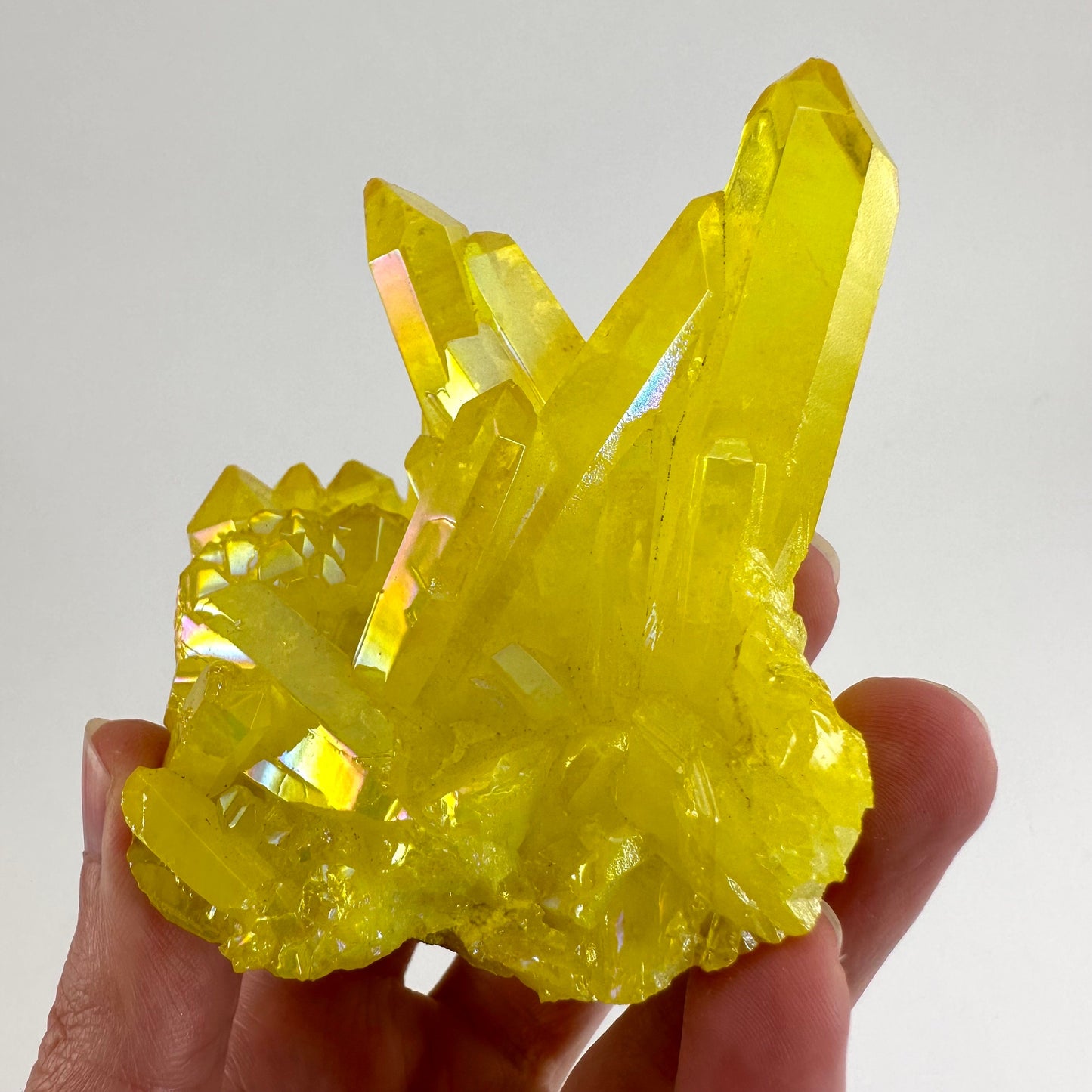 Lemon Aura Crystal Cluster, yellow aura quartz crystal