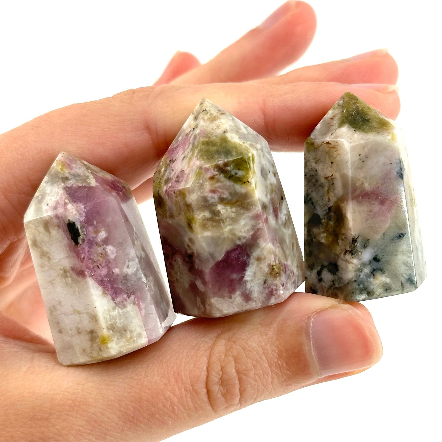 Mystic Mica Point, Epidote with Lepidolite tower, crystal point, pink crystal, epidote and lepidolite, lepidolite crystal, crystal tower