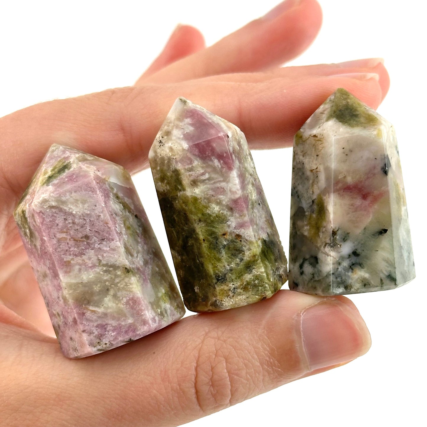 Mystic Mica Point, Epidote with Lepidolite tower, crystal point, pink crystal, epidote and lepidolite, lepidolite crystal, crystal tower