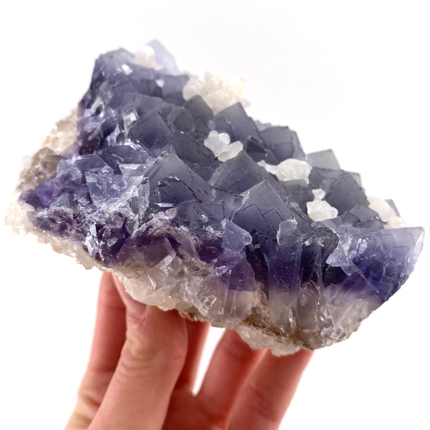 Purple Cubic Fluorite with Calcite (Pakistan) | purple fluorite, raw fluorite, fluorite cluster, purple fluorite