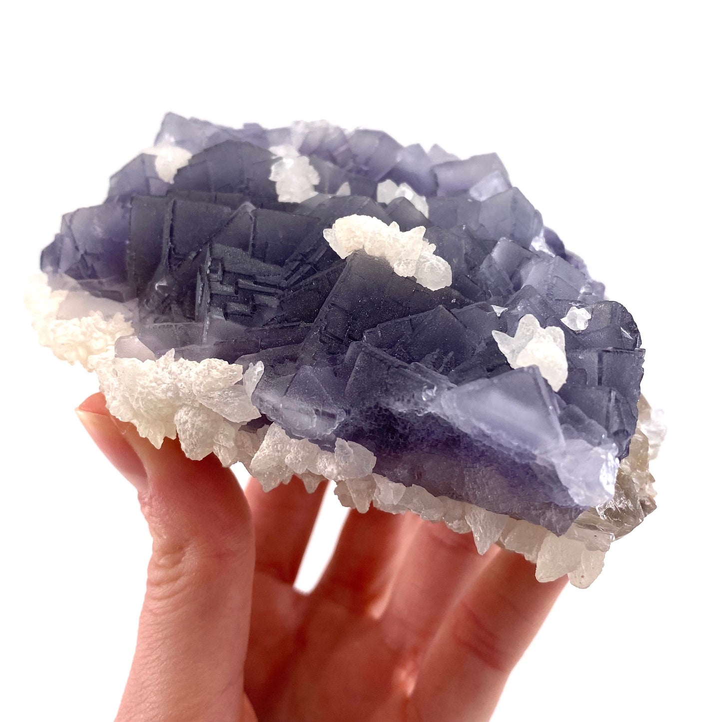 Purple Cubic Fluorite with Calcite (Pakistan) | purple fluorite, raw fluorite, fluorite cluster, purple fluorite