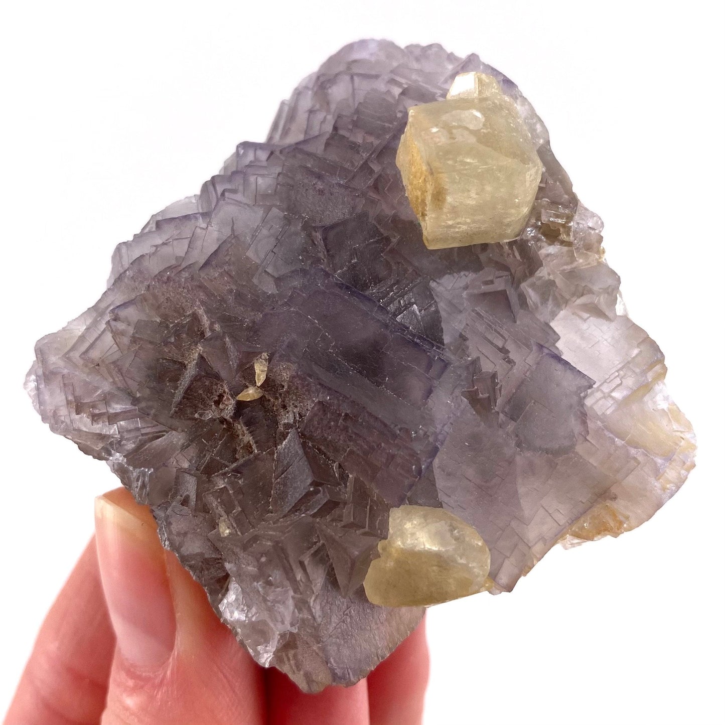 Purple Cubic Fluorite with Calcite (Pakistan) | purple fluorite, raw fluorite, fluorite cluster, purple fluorite