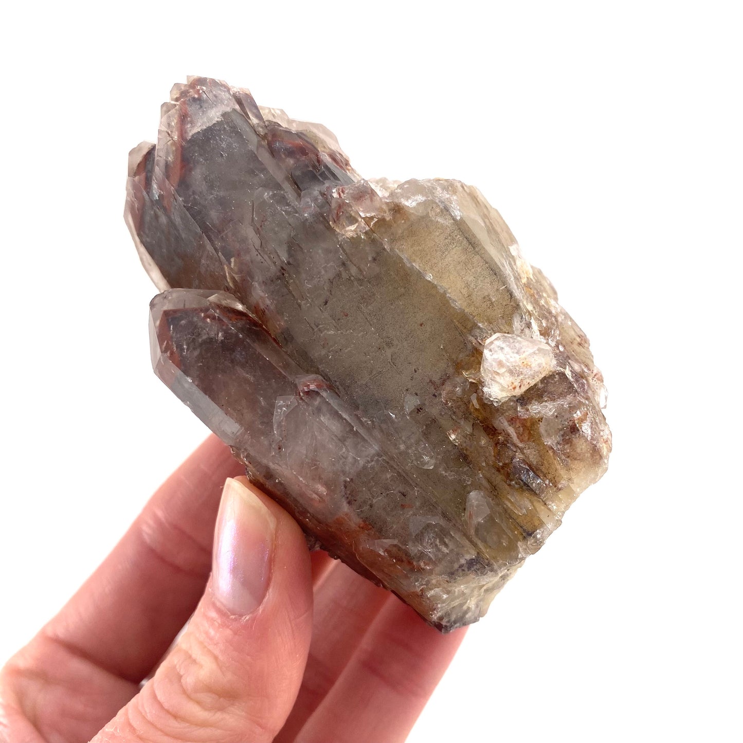 Red Hematite Quartz Cluster (Zimbabwe), quartz crystal, hematite quartz point, red phantom quartz, fire quartz