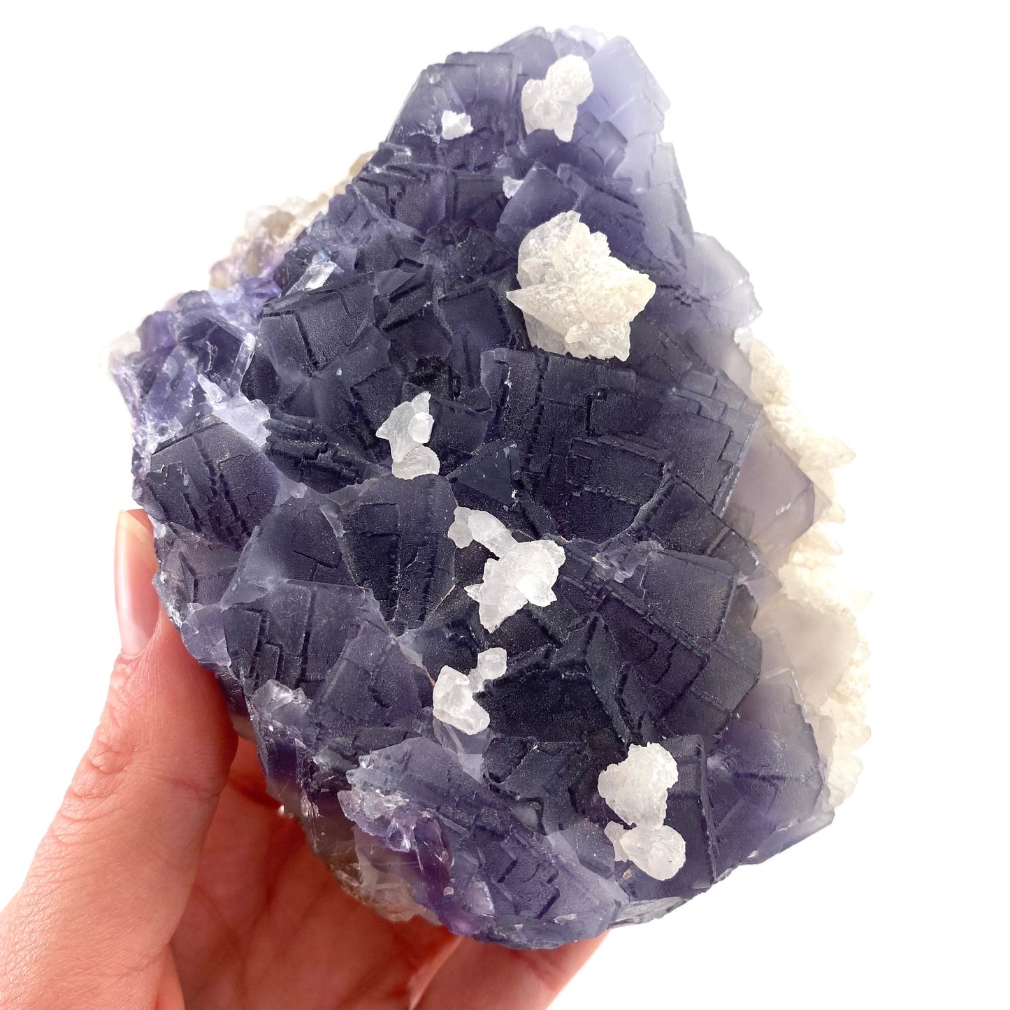 Purple Cubic Fluorite with Calcite (Pakistan) | purple fluorite, raw fluorite, fluorite cluster, purple fluorite