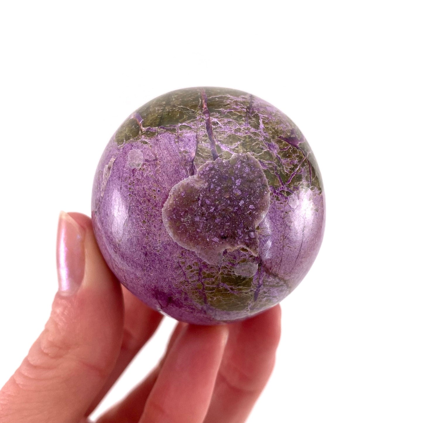 Stichtite Sphere, purple stichtite, polished Stichtite, mineral specimen, stichtite with serpentine, atlantisite