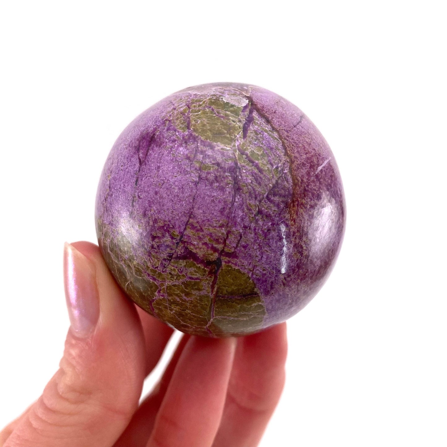 Stichtite Sphere, purple stichtite, polished Stichtite, mineral specimen, stichtite with serpentine, atlantisite