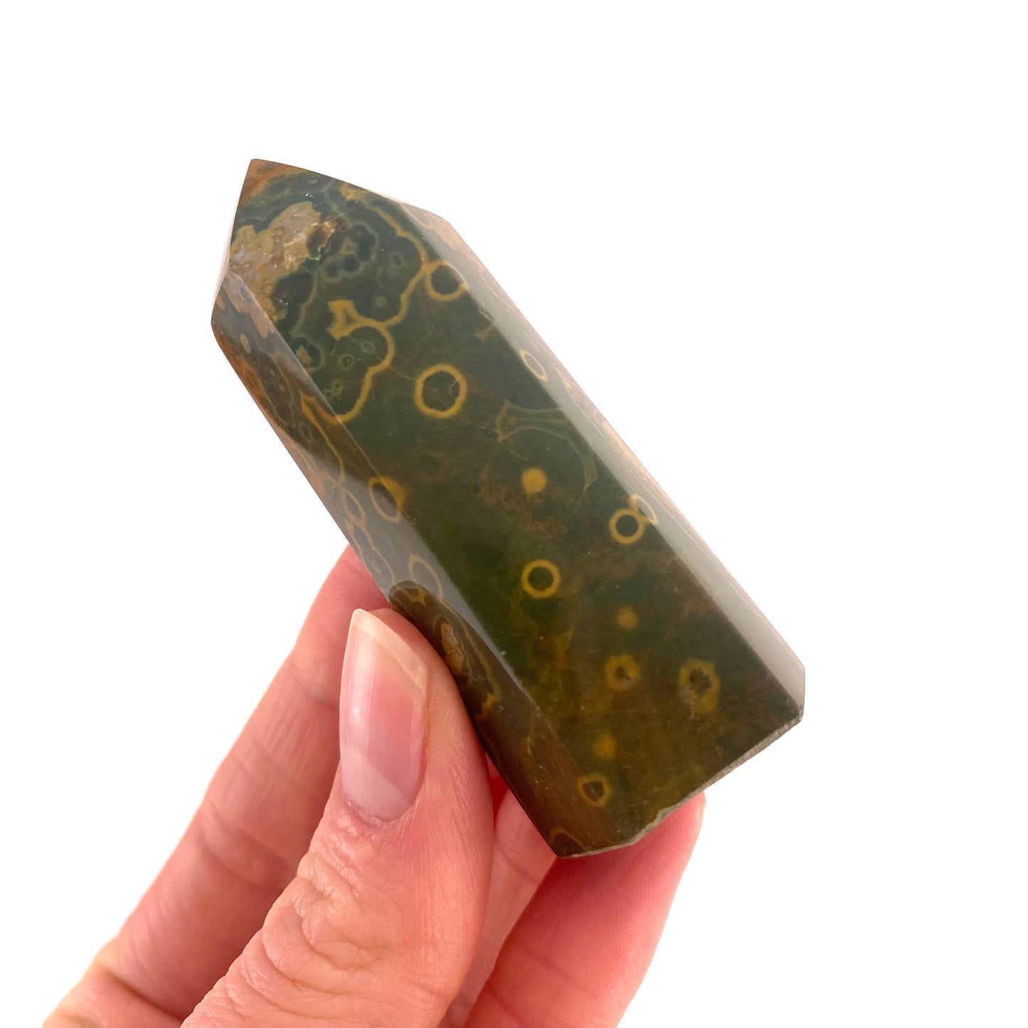Ocean Jasper Point, orbicular jasper point, crystal point, ocean jasper crystal, orbicular jasper