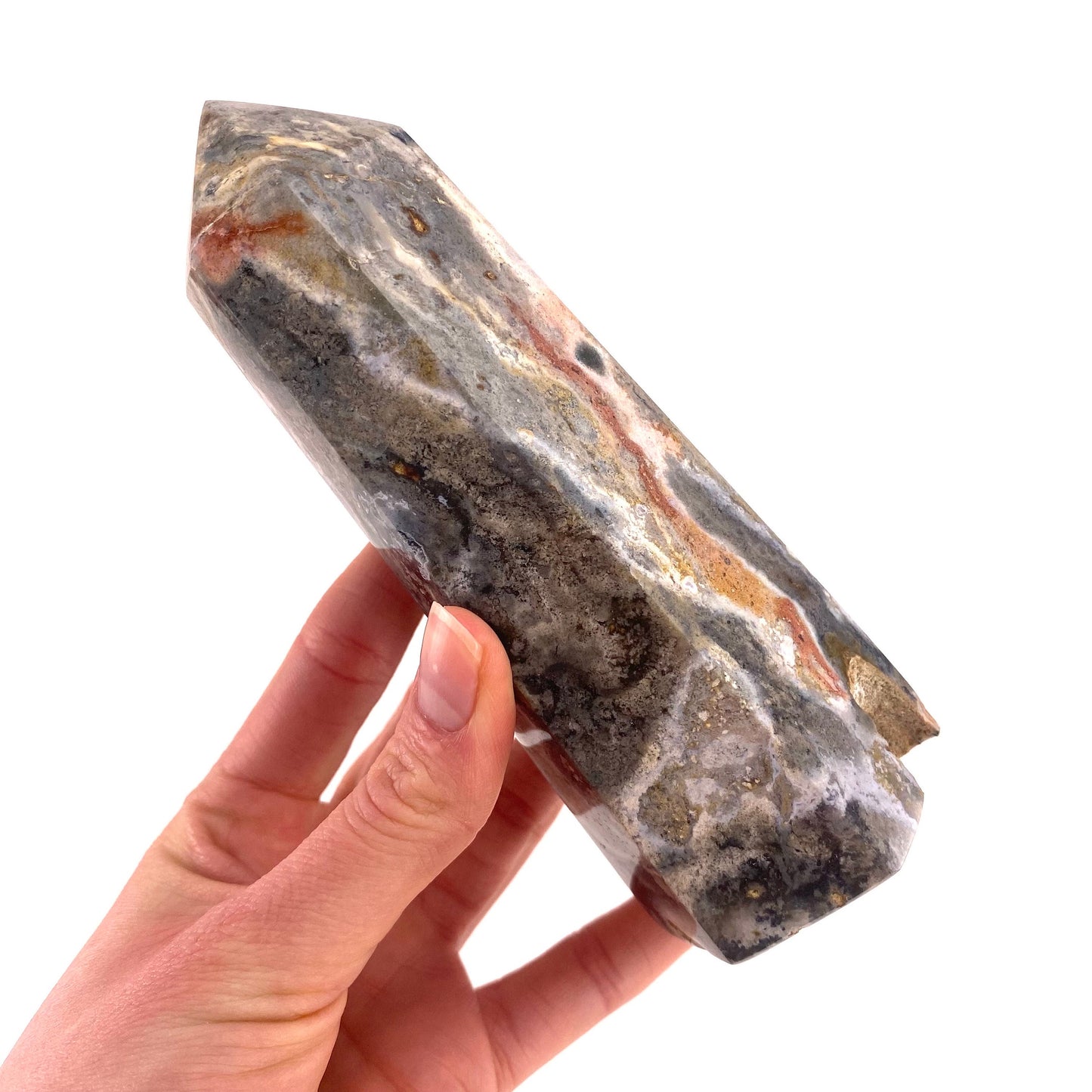 Ocean Jasper Point, orbicular jasper point, crystal point, ocean jasper crystal, orbicular jasper