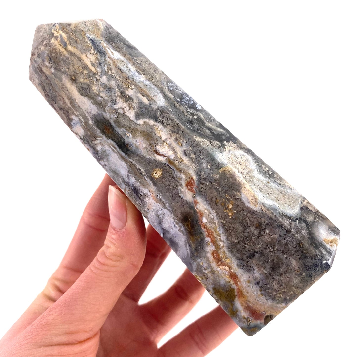 Ocean Jasper Point, orbicular jasper point, crystal point, ocean jasper crystal, orbicular jasper