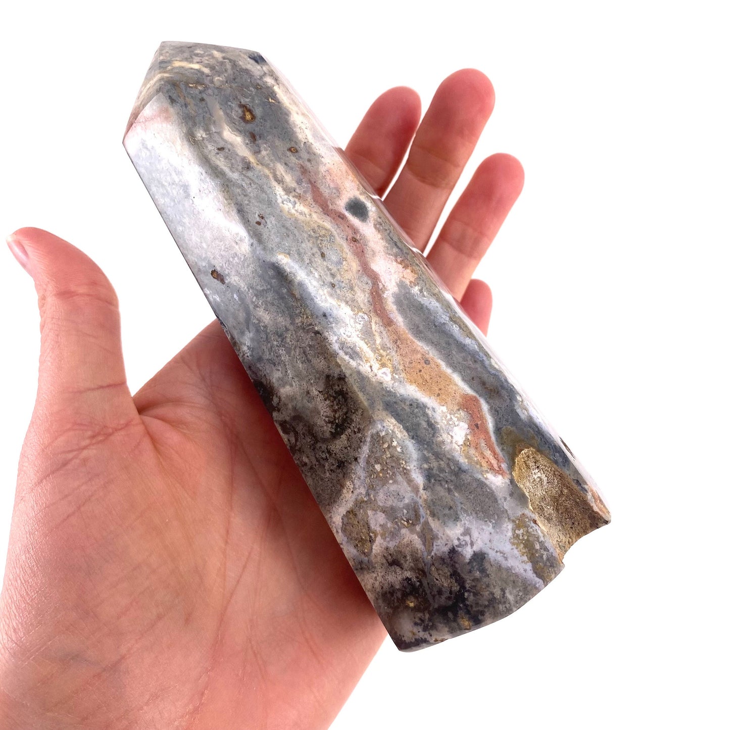 Ocean Jasper Point, orbicular jasper point, crystal point, ocean jasper crystal, orbicular jasper