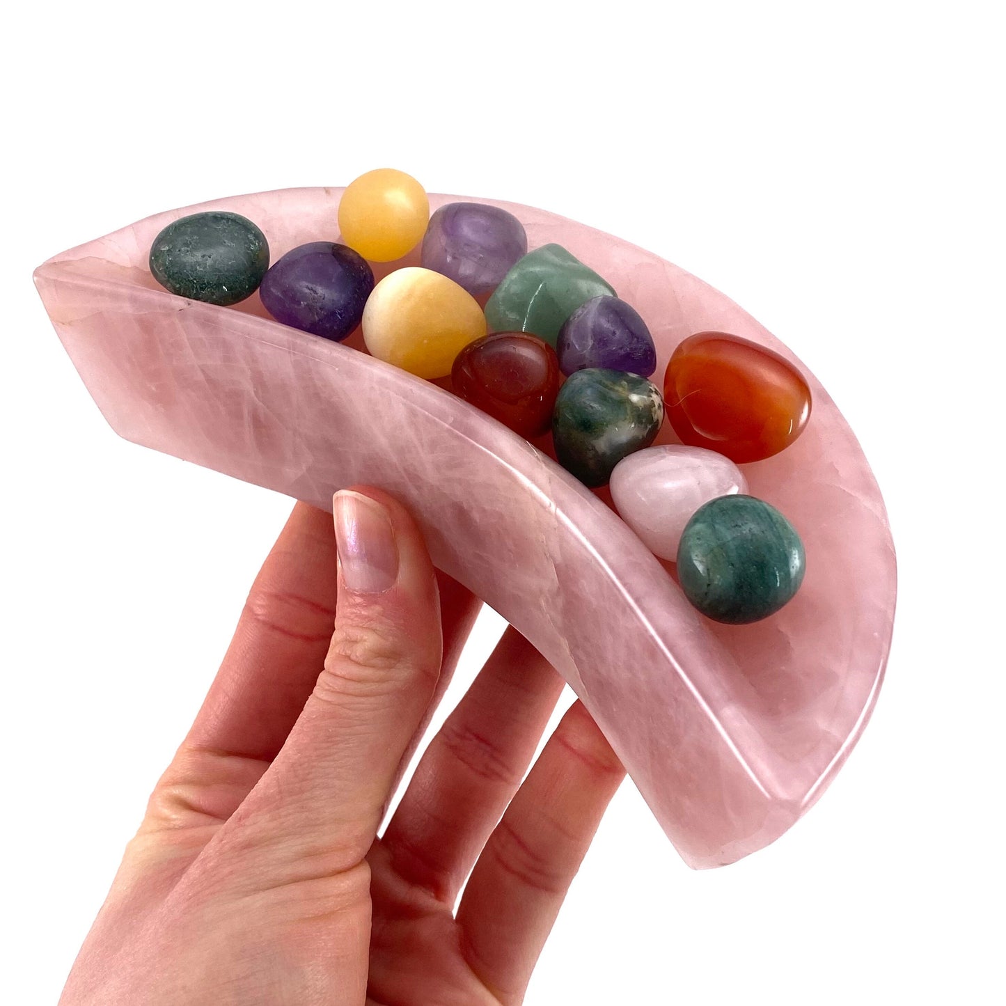 Rose quartz moon bowl, natural rose quartz, polished rose quartz bowl, rose quartz bowl, crystal bowl, moon shaped bowl
