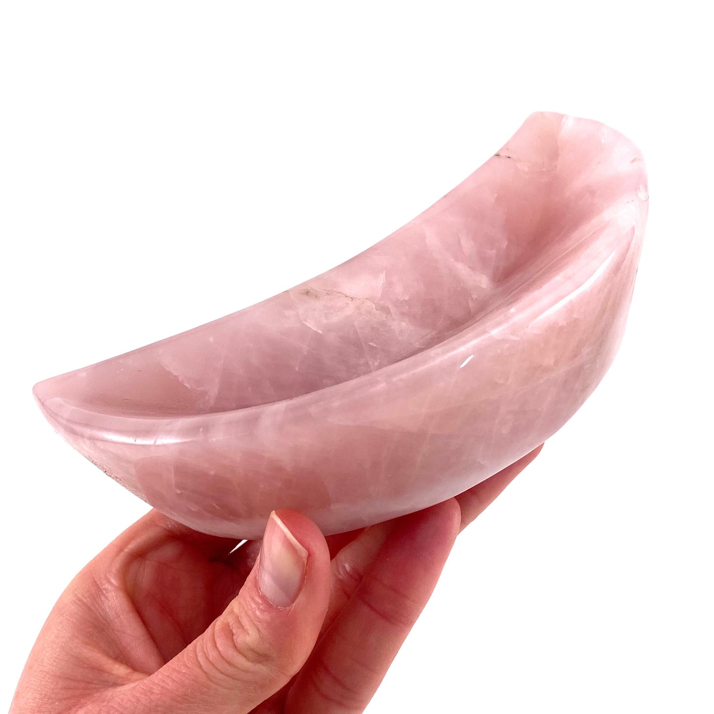 Rose quartz moon bowl, natural rose quartz, polished rose quartz bowl, rose quartz bowl, crystal bowl, moon shaped bowl
