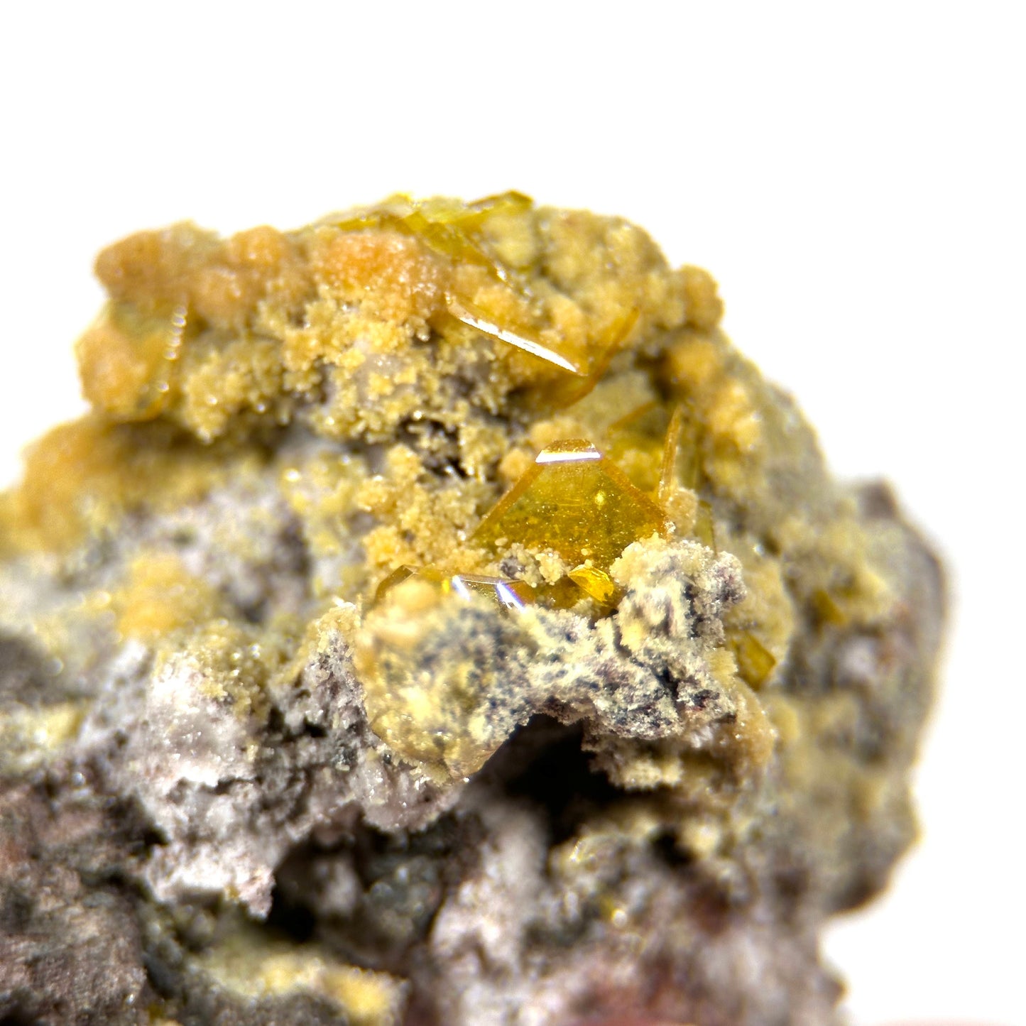 Mimetite & Wulfenite (Mexico), raw wulfenite, yellow mimetite, wulfenite on matrix, mimetite, mineral specimen