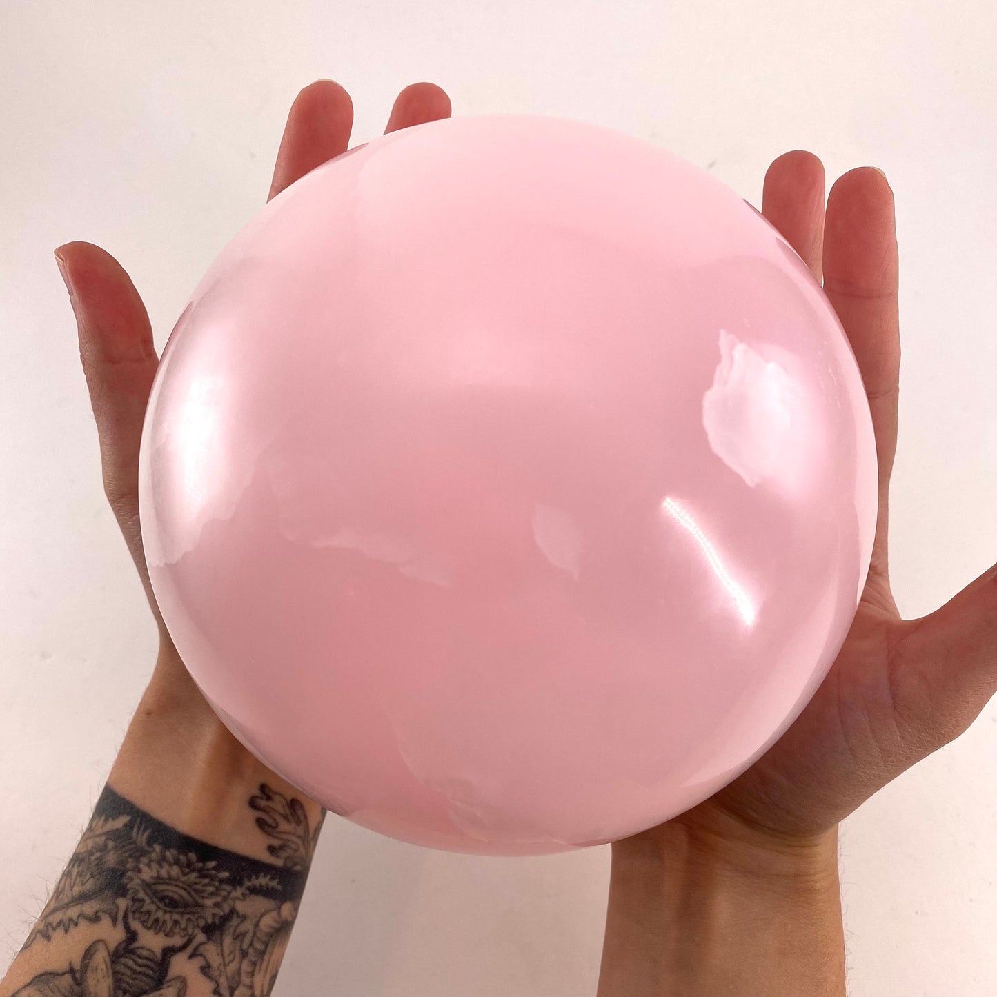 UV-reactive Mangano Calcite Sphere, crystal ball, mangano calcite sphere, pink calcite crystal, crystal sphere