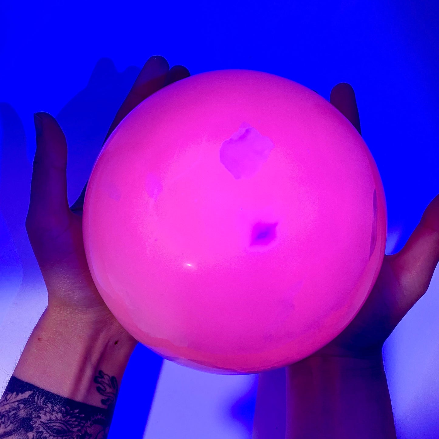 UV-reactive Mangano Calcite Sphere, crystal ball, mangano calcite sphere, pink calcite crystal, crystal sphere