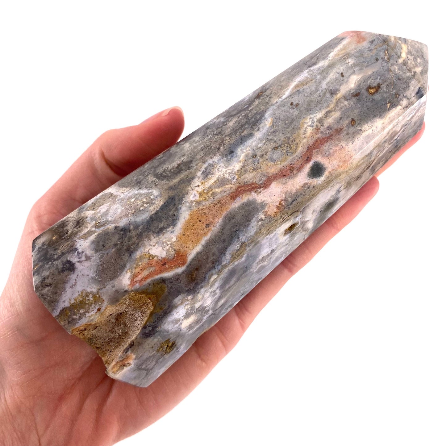 Ocean Jasper Point, orbicular jasper point, crystal point, ocean jasper crystal, orbicular jasper