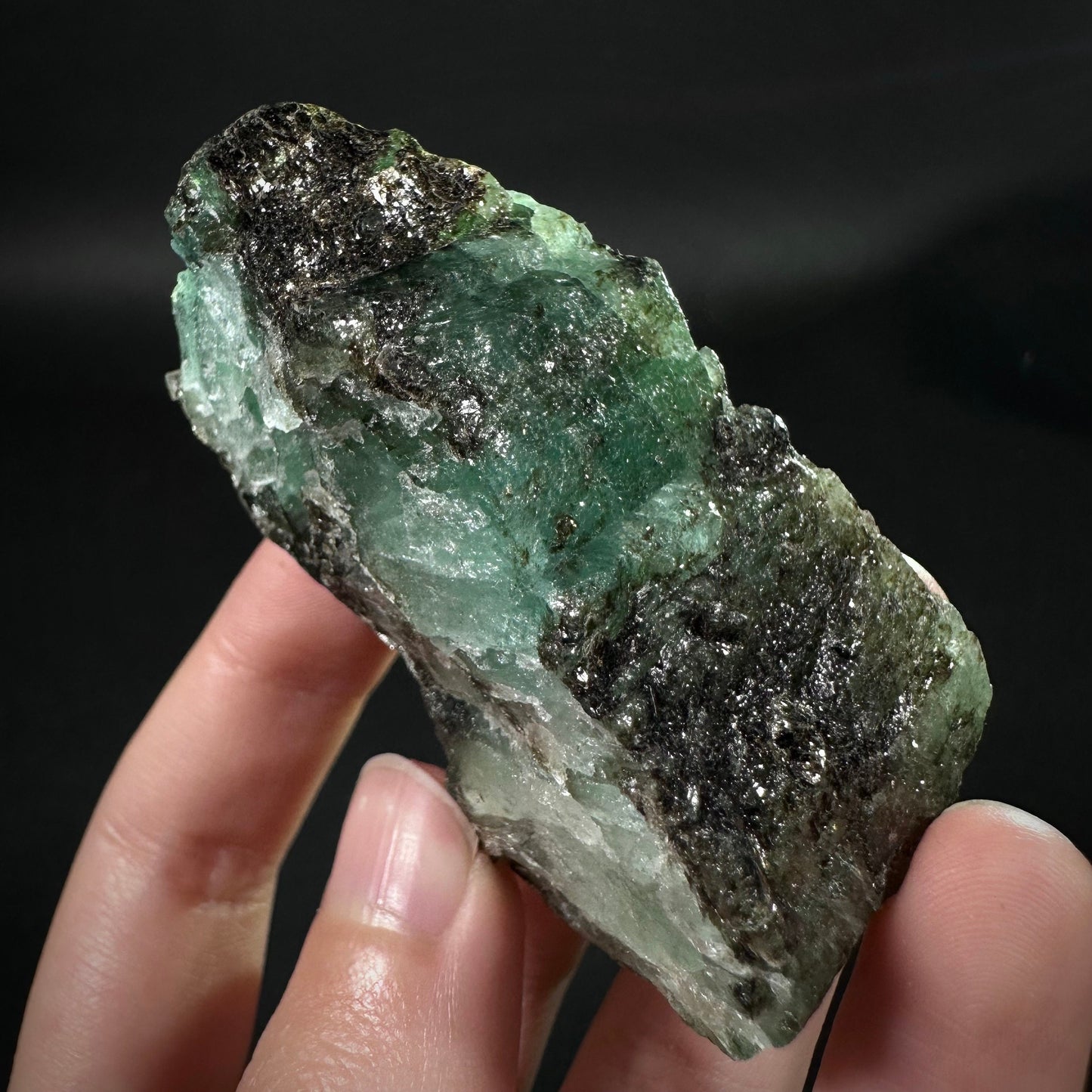 Natural Emerald with Mica (Pakistan) | beryl var. emerald, green emerald, raw emerald, emerald crystal, mineral specimen
