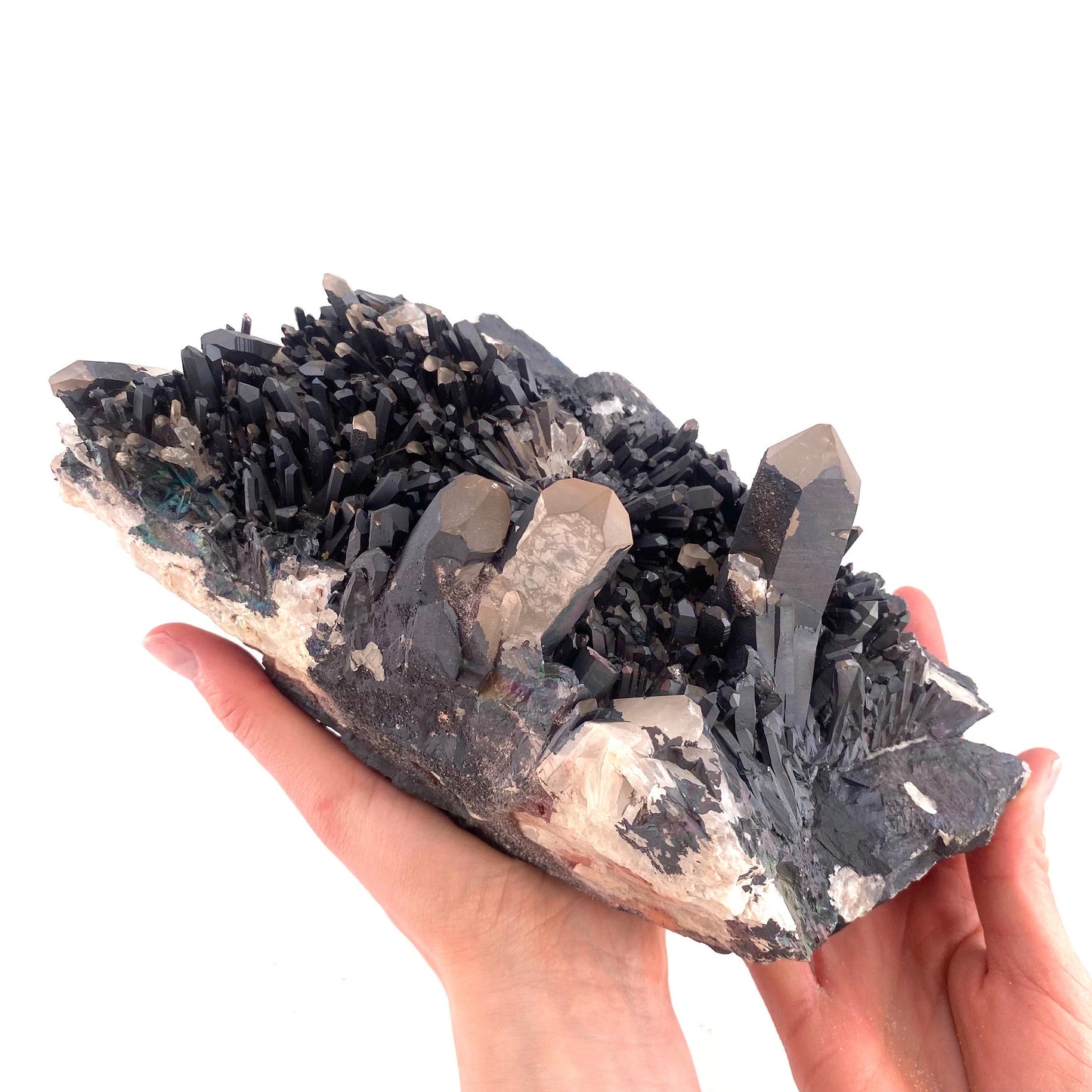 XXL Iridescent Colorful Goethite over Quartz (Madagascar) | natural quartz specimen, quartz crystal, goethite quartz, mineral specimen