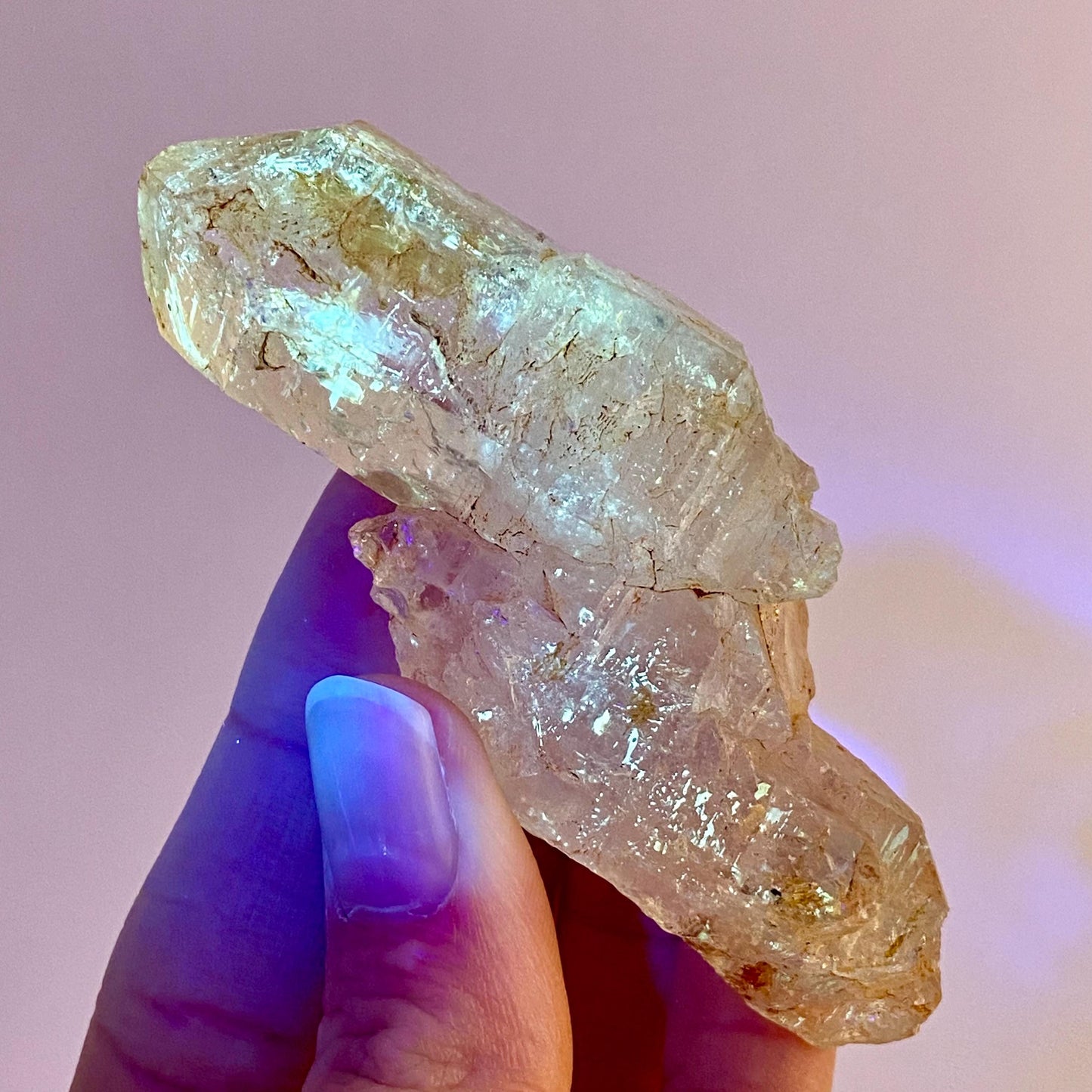 UV Reactive Petroleum Quartz Point (Madagascar) | natural petroleum quartz crystal, UV reactive crystal, enhydro quartz, firefly quartz