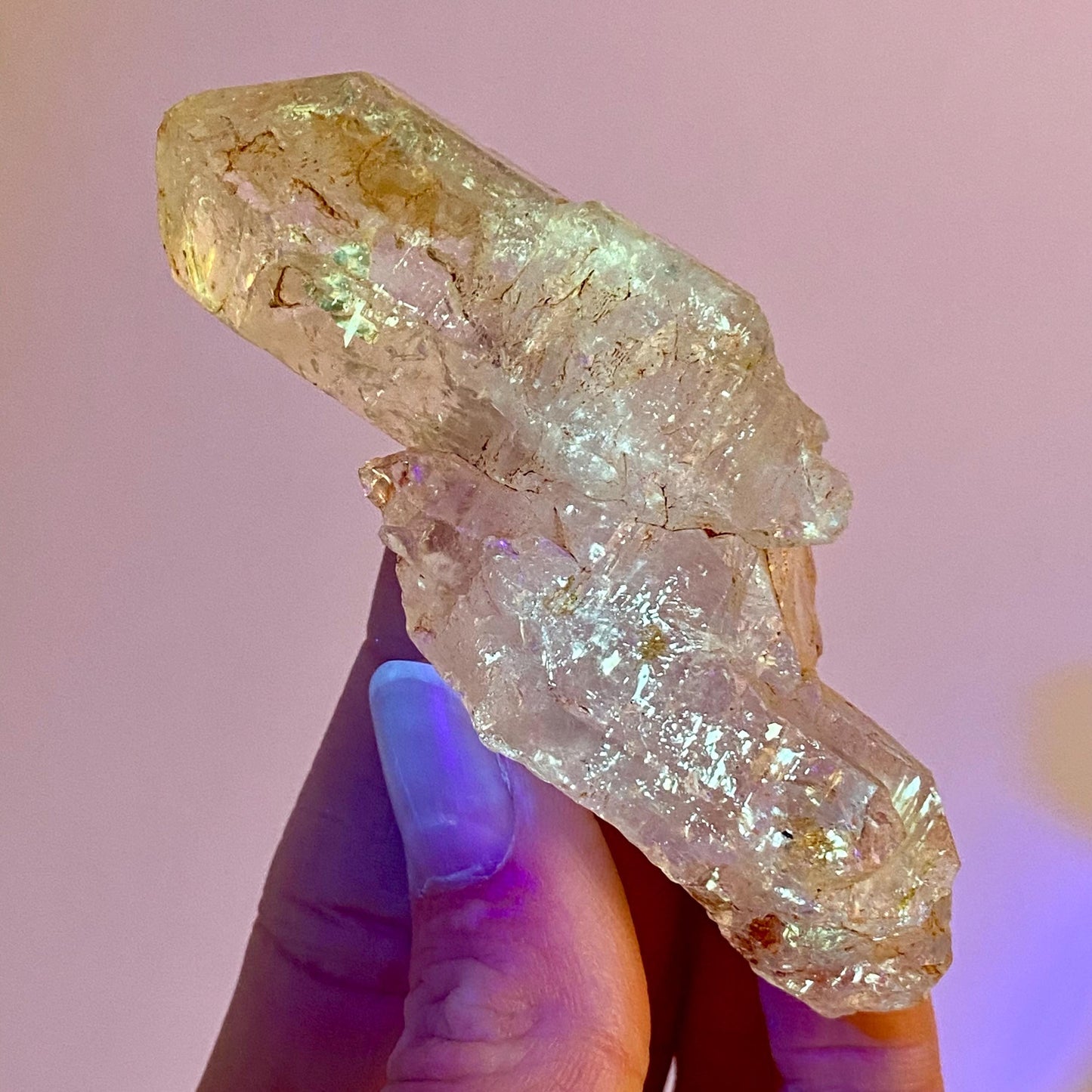 UV Reactive Petroleum Quartz Point (Madagascar) | natural petroleum quartz crystal, UV reactive crystal, enhydro quartz, firefly quartz