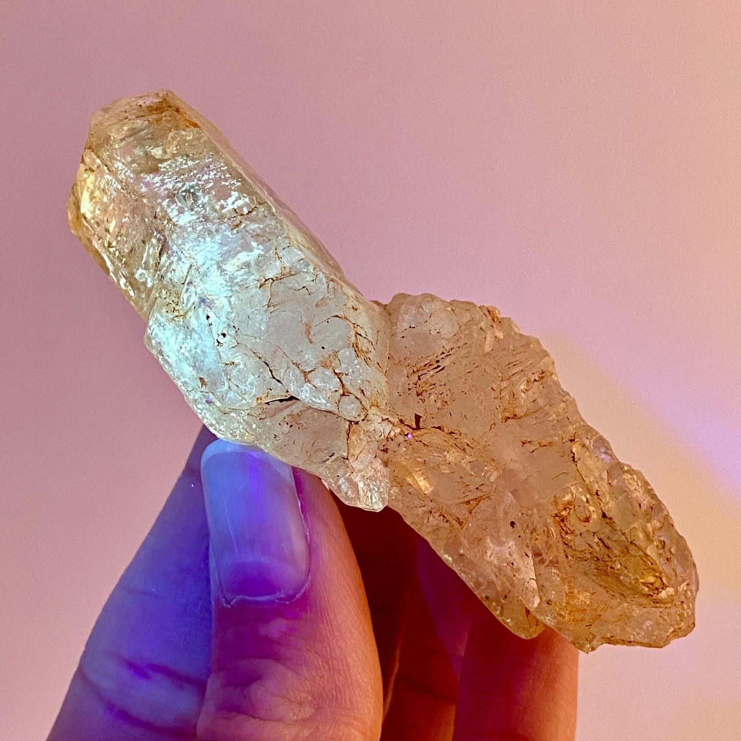 UV Reactive Petroleum Quartz Point (Madagascar) | natural petroleum quartz crystal, UV reactive crystal, enhydro quartz, firefly quartz